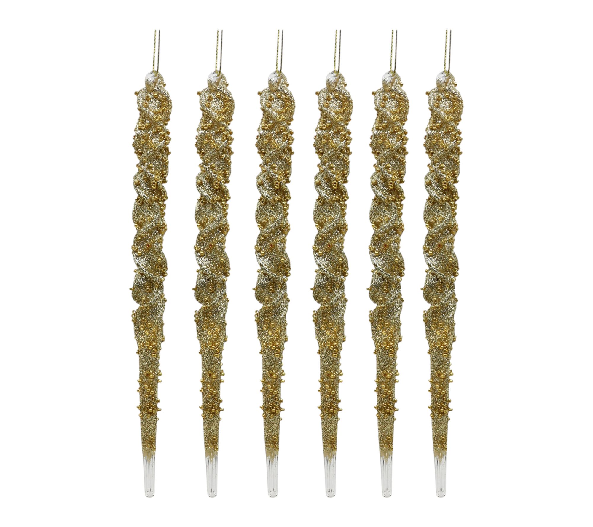 RC Home Decor -Set of 6 Handmade Gold Glitter Icicle Ornaments