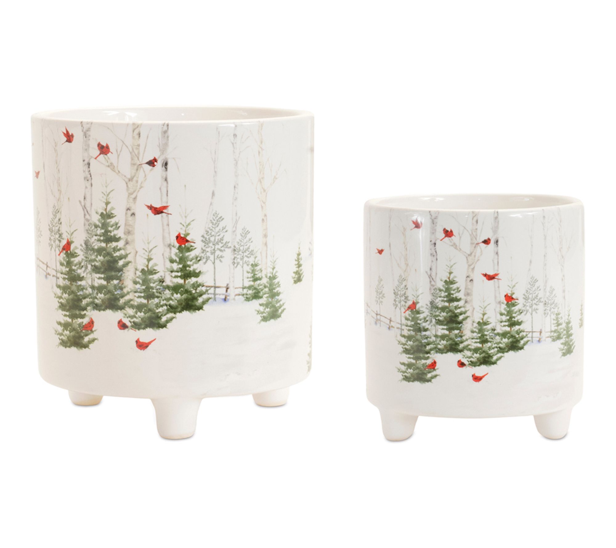 Melrose Winter Cardinal Forest Planter (Set of 2)