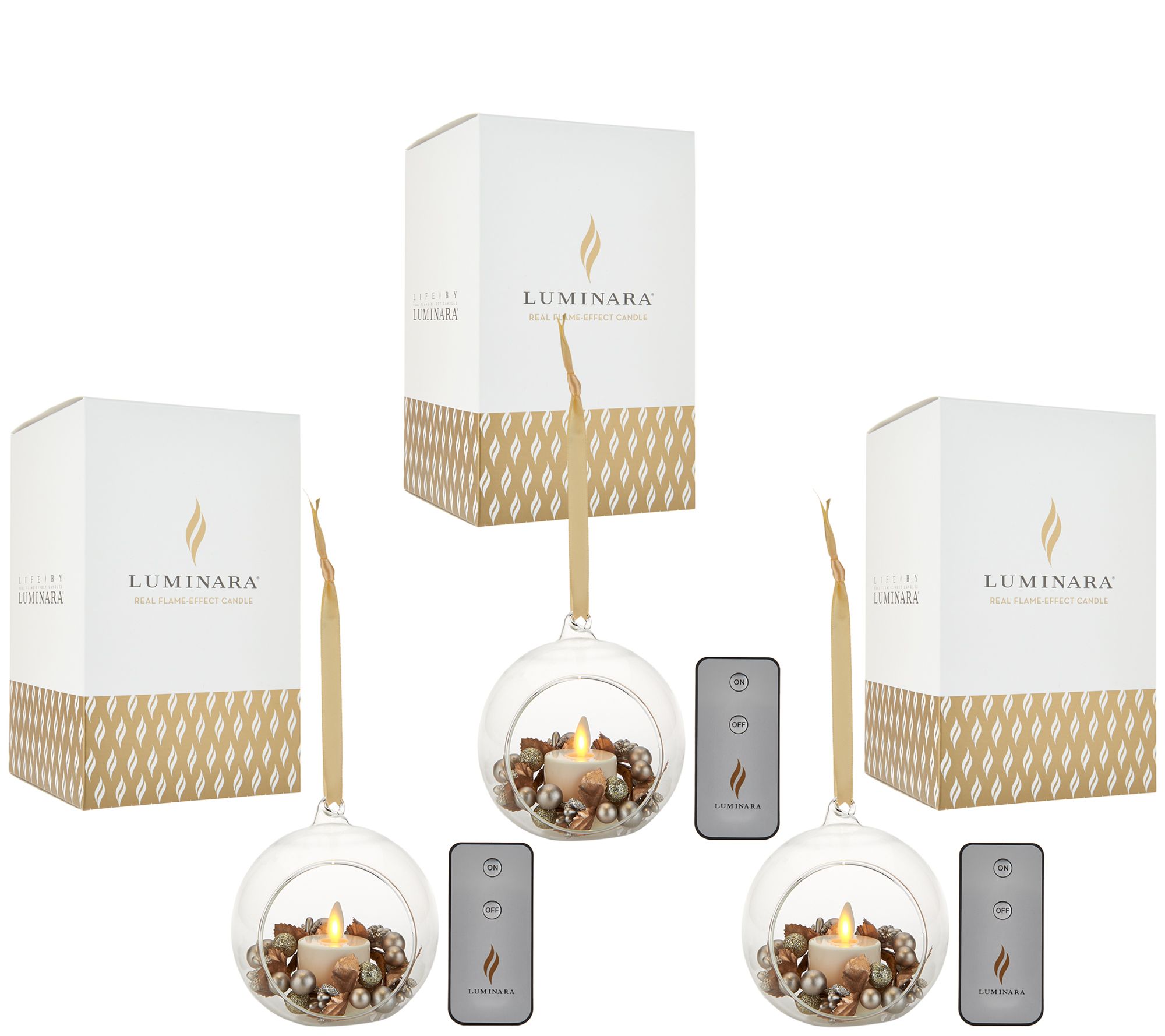 Luminara S/3 Blown Glass Ornaments with Flameless Tealight Candle