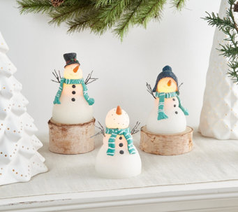 Candle Impressions Set of 3 Flameless Happy Snowmen Candles - H220131