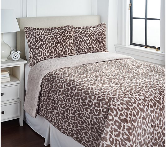 Berkshire Animal Print Fur Comforter Set w/ Sherpa Reverse - Queen 