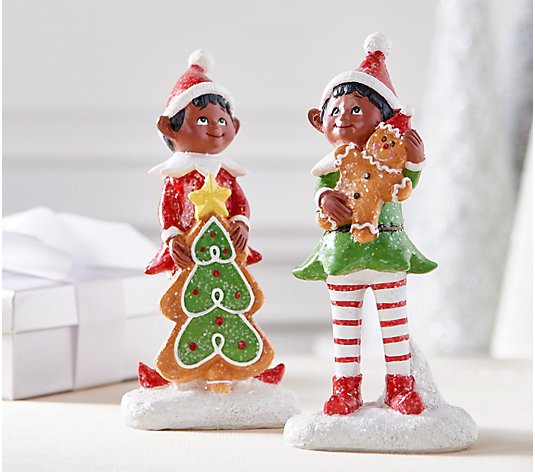 Set of 2 Elves with Gingerbread Cookies by Valerie