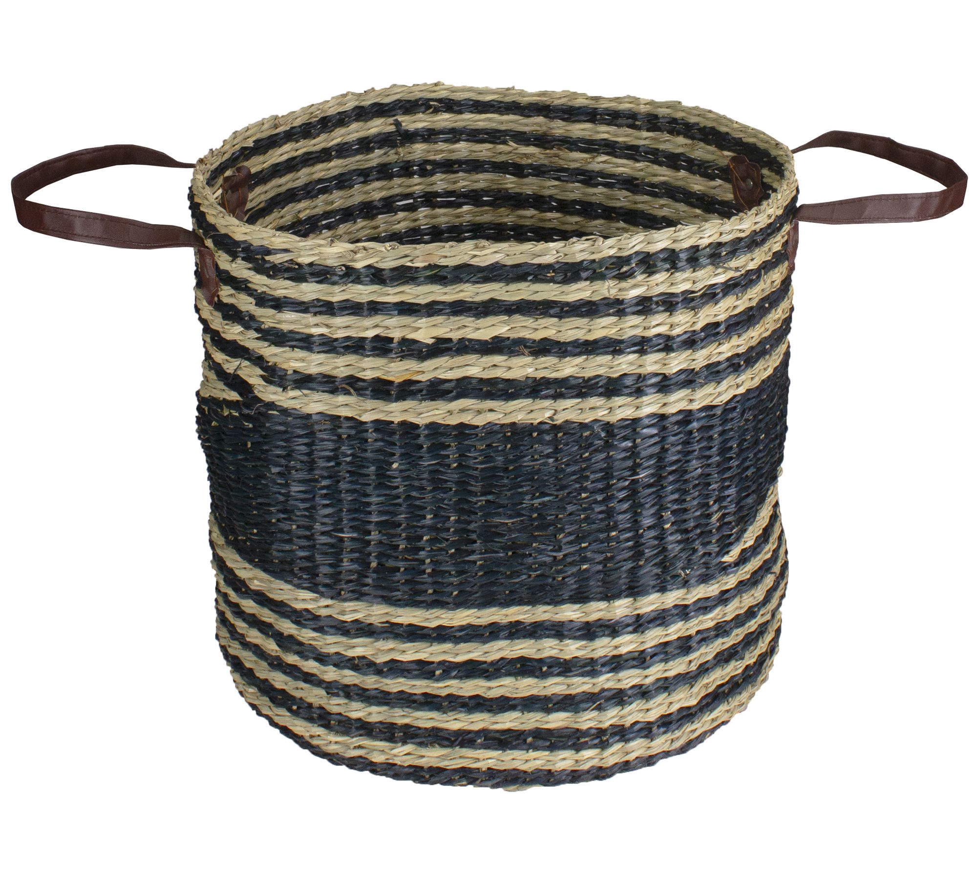 Northlight 15" Beige & Black Woven Seagrass Basket w/ Handles