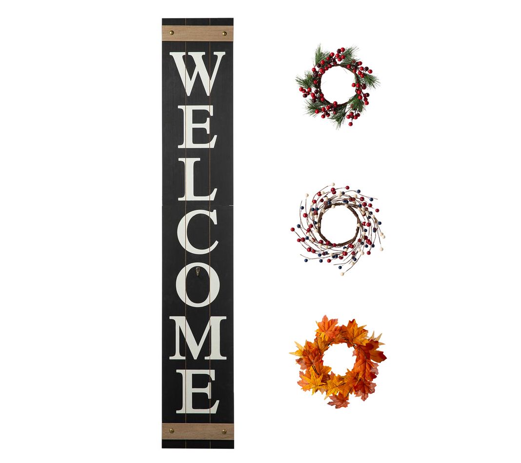Glitzhome Welcome Patriotic, Spring, Fall, Holi day Wreath Sig