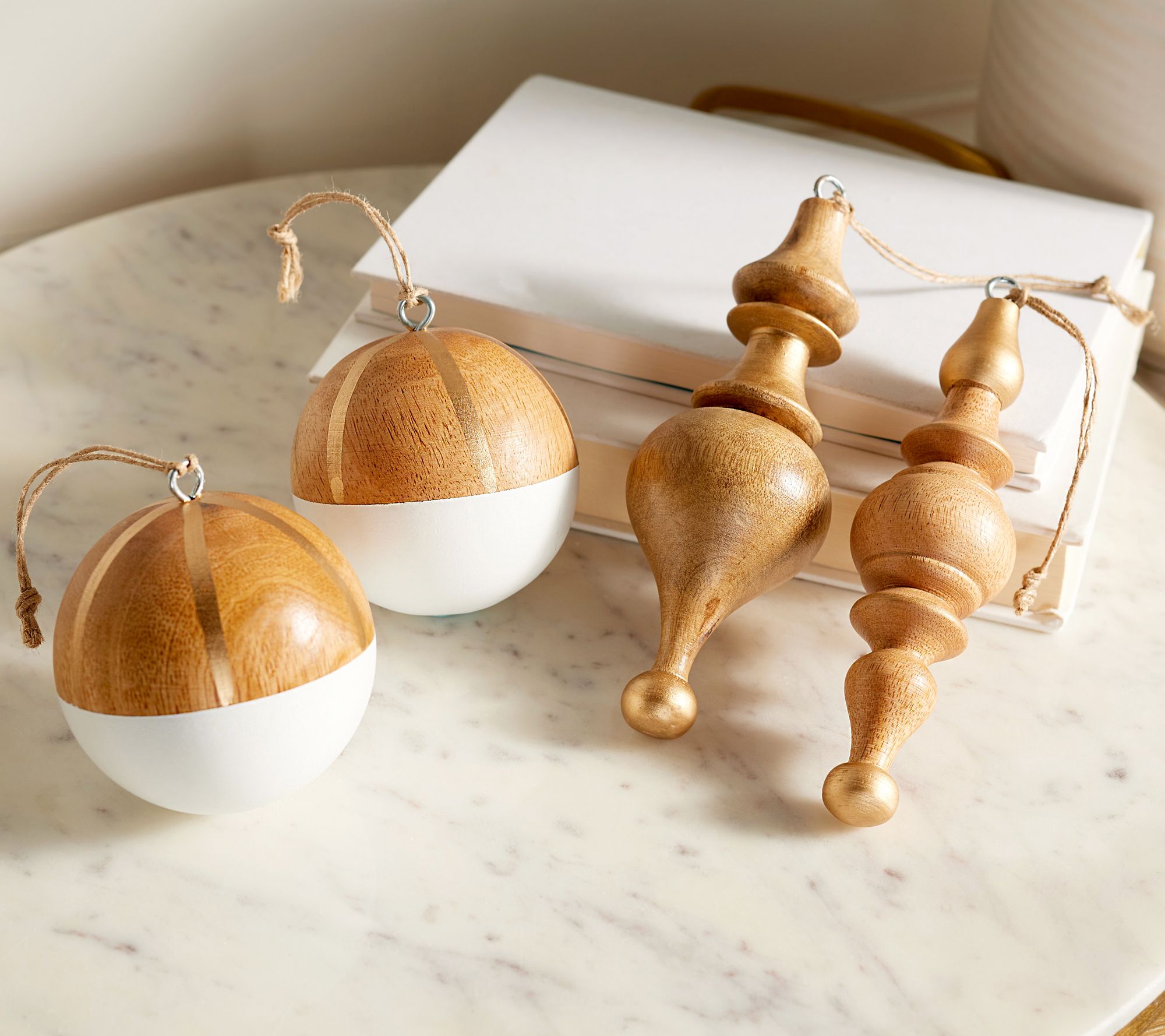 Set of 4 Painted Wooden Ball and Finial Ornaments by Lauren McBride 