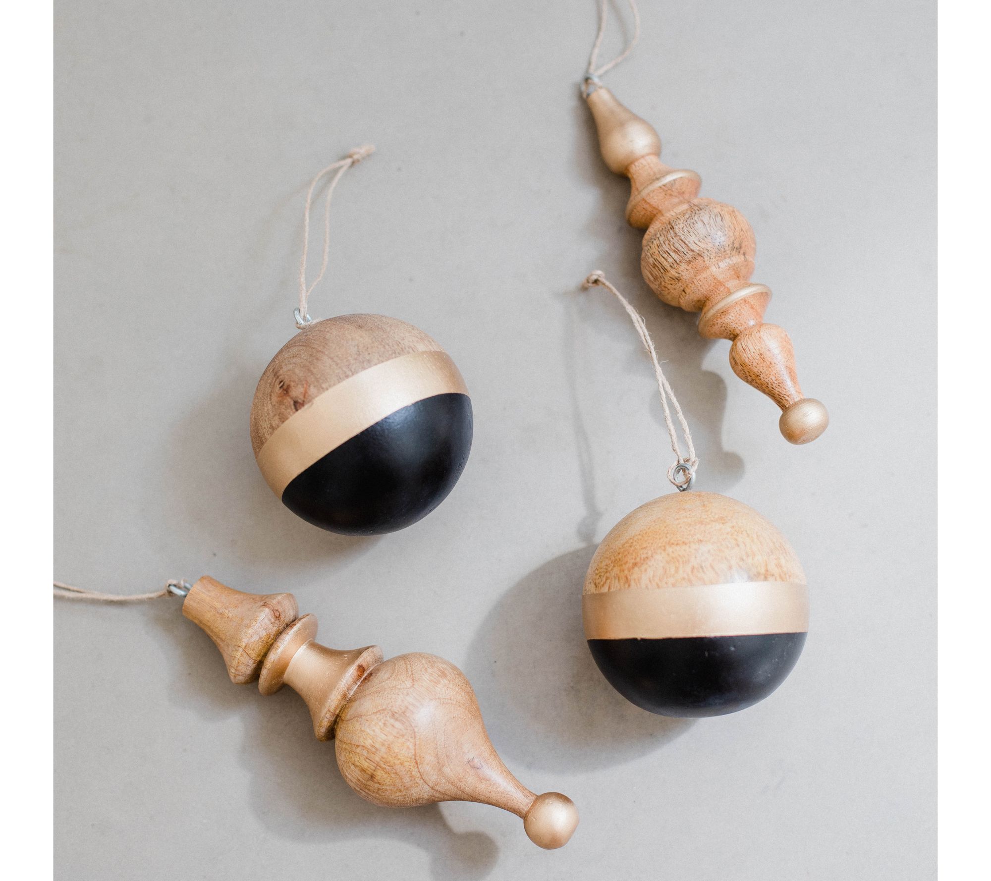 Set of 4 Painted Wooden Ball and Finial Ornaments by Lauren McBride