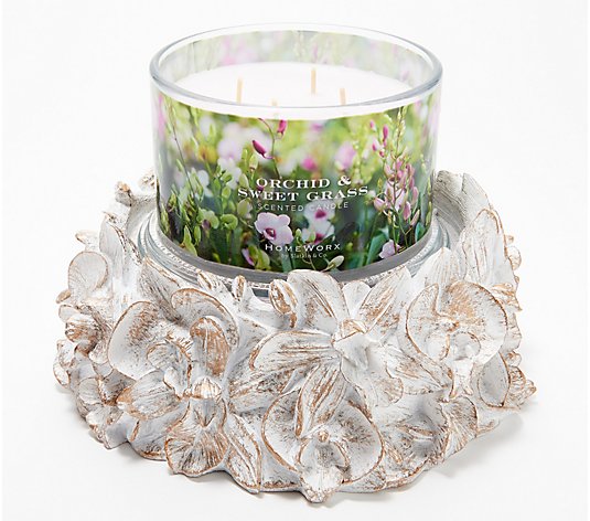 HomeWorx by Slatkin & Co. Orchid & Sweet Grass Candle with Pedestal