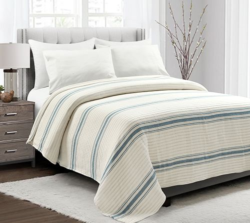 Farmhouse Strip e Kantha Yarn D yed Cotton Wove n FL/QN  Quilt