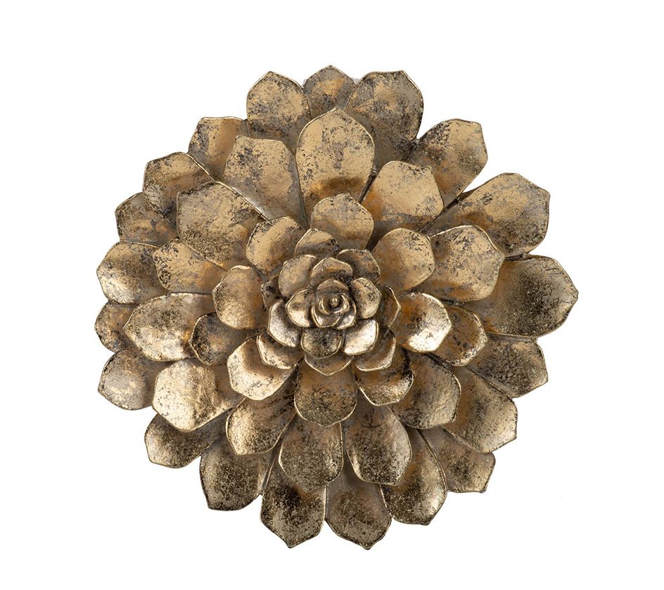 R. Nest Antiqued Gold Succulent Wall Plaque