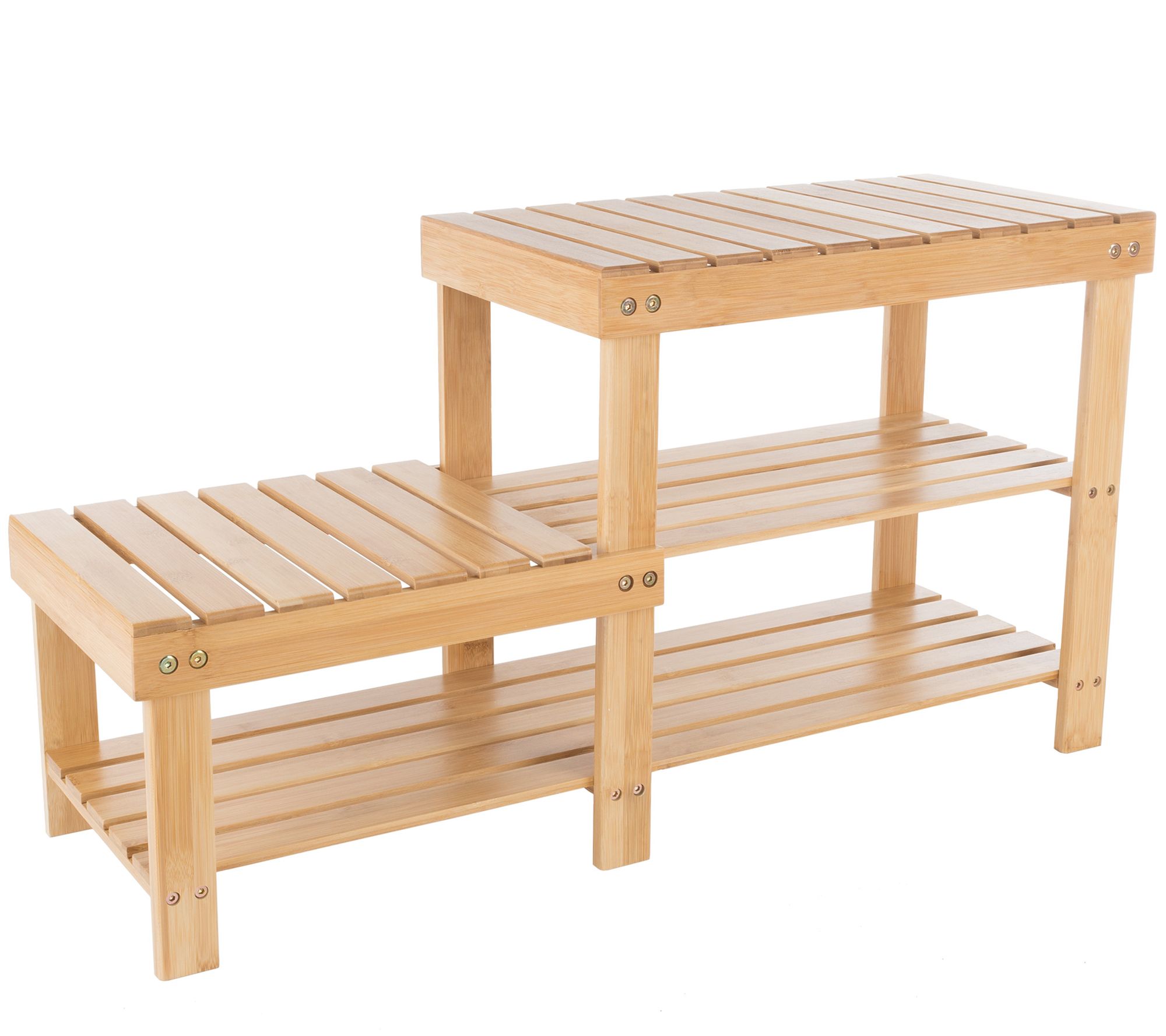 Lavish Home 2 Tier Bamboo Shoe Rack Bench Withhigh Low Seats Qvc Com