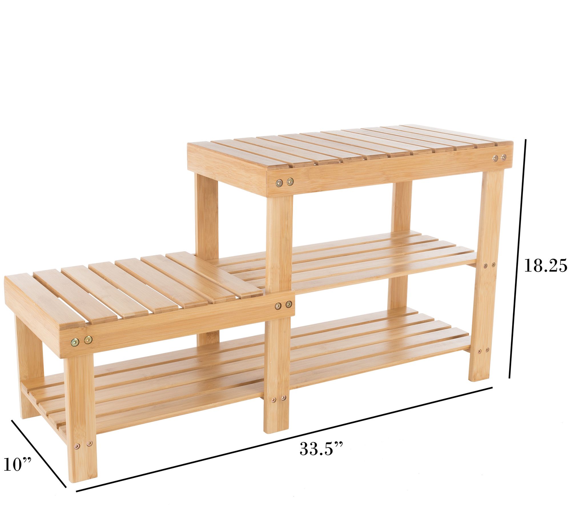 Lavish Home 2 Tier Bamboo Shoe Rack Bench Withhigh Low Seats Qvc Com