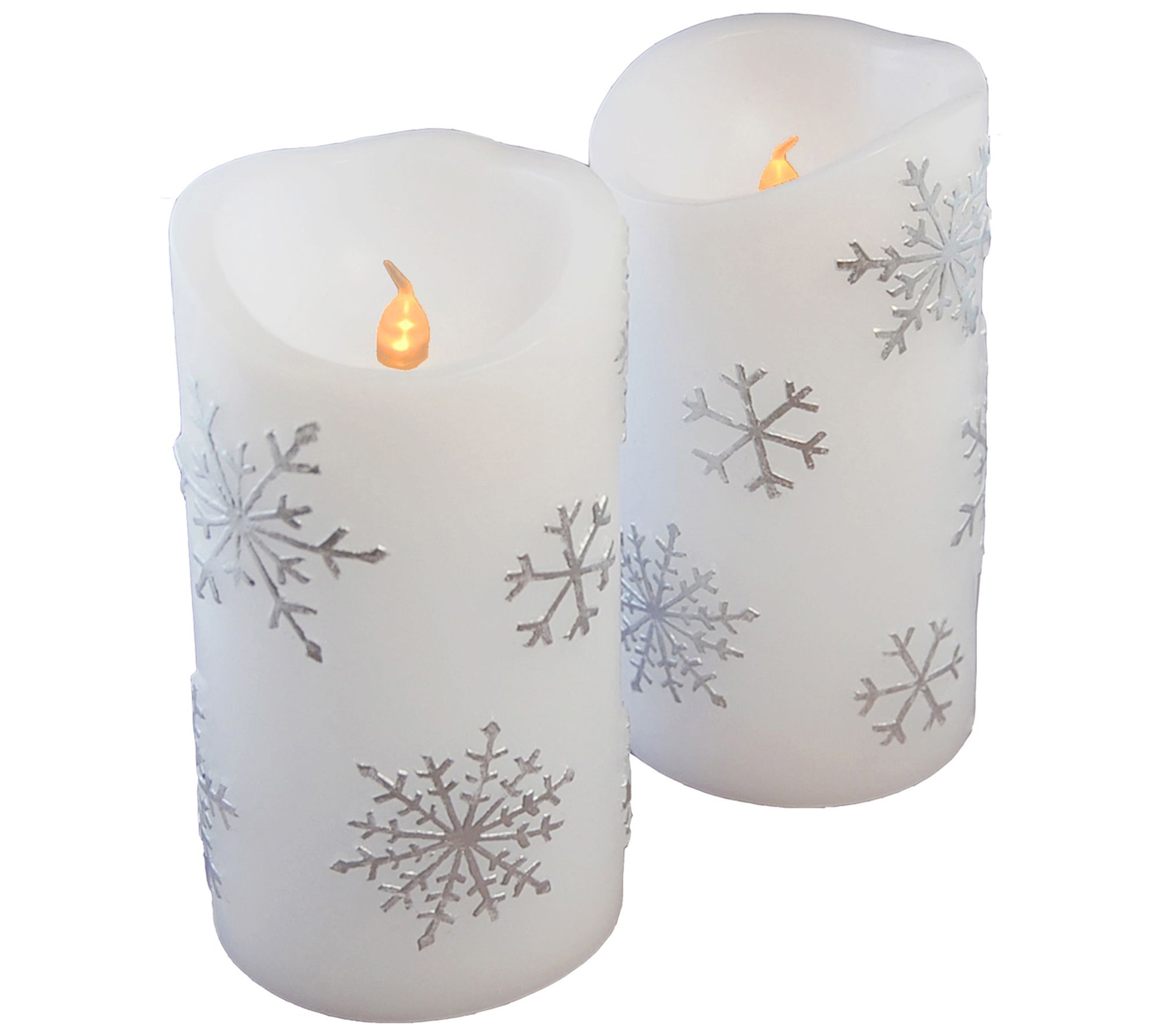 LumaBase Snowflake LED Wax Candles with Timer,Set of 2