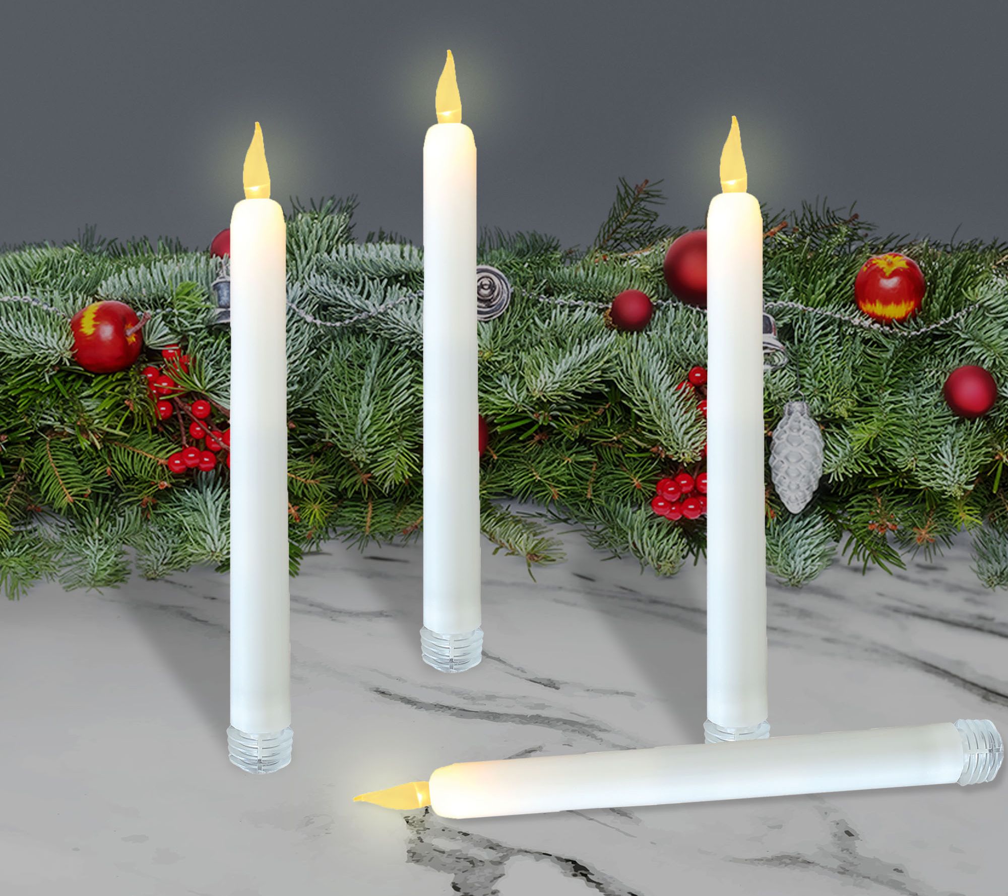 LumaBase Battery Operated Taper Candles, Soft White- Set of 4