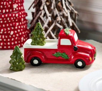 Ceramic Red Truck with Tree Salt and Pepper by Valerie