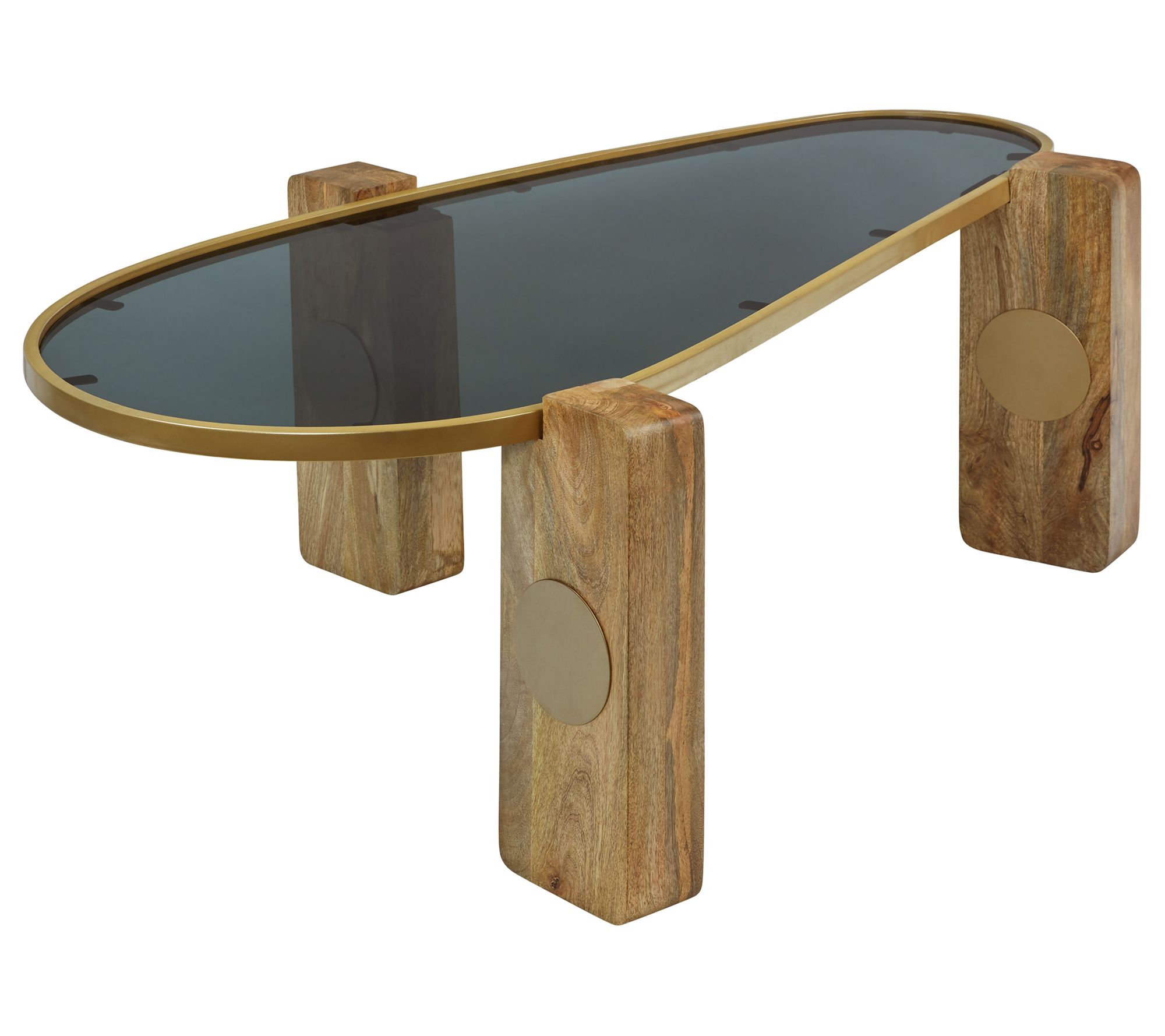 River of Goods 46"L Wood and Glass KidneyShaped Coffee Table