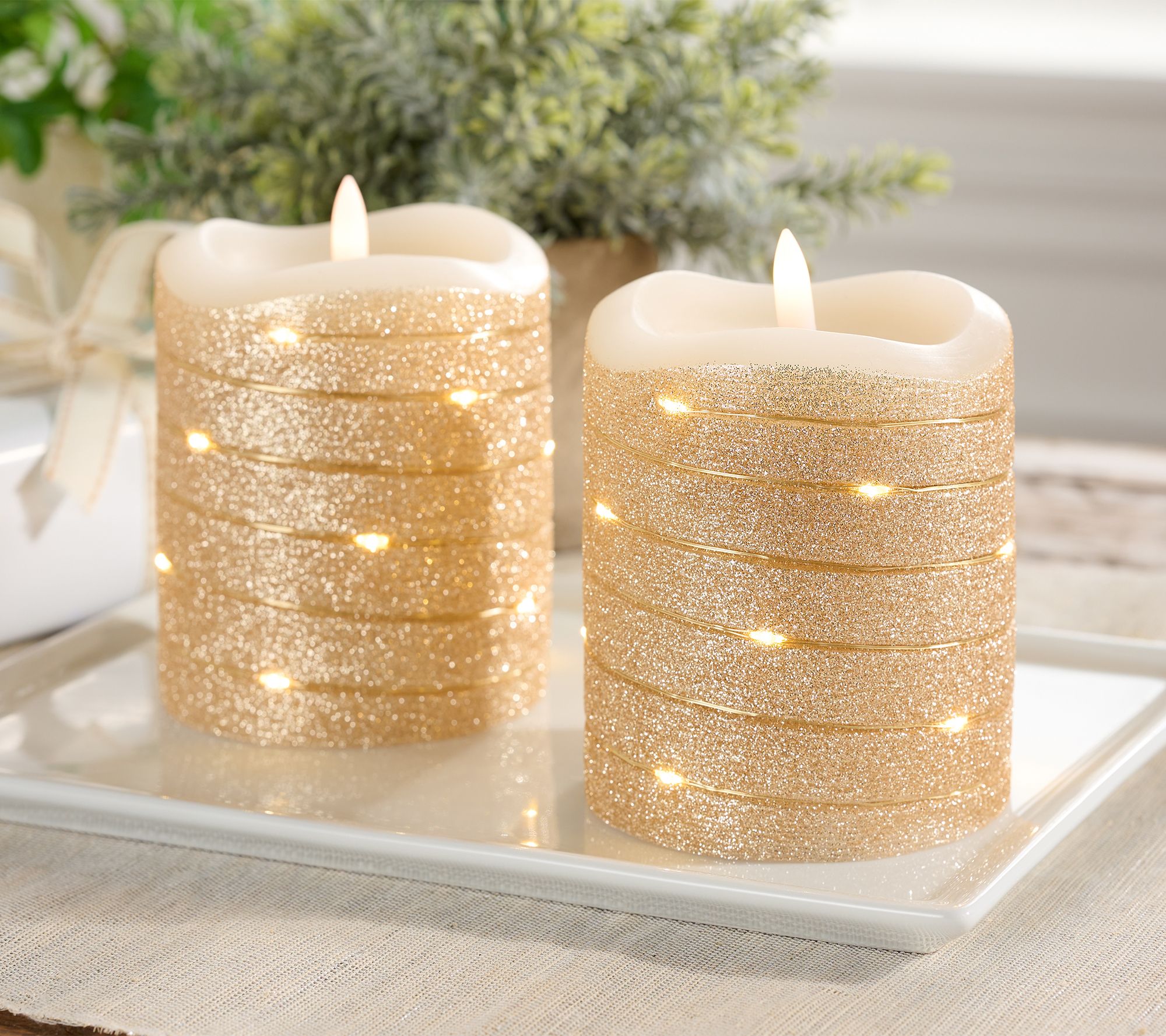 "As Is" Lightscapes Set of (2) Glitter Swirl Flameless Candles