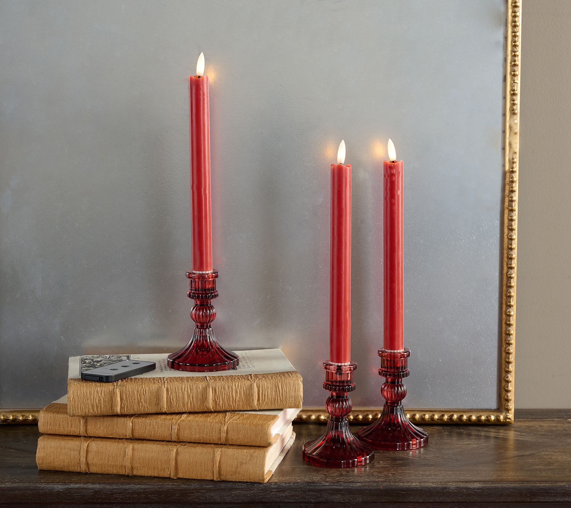 Home Reflections S/3 Flameless Tonal Tapers with Holders