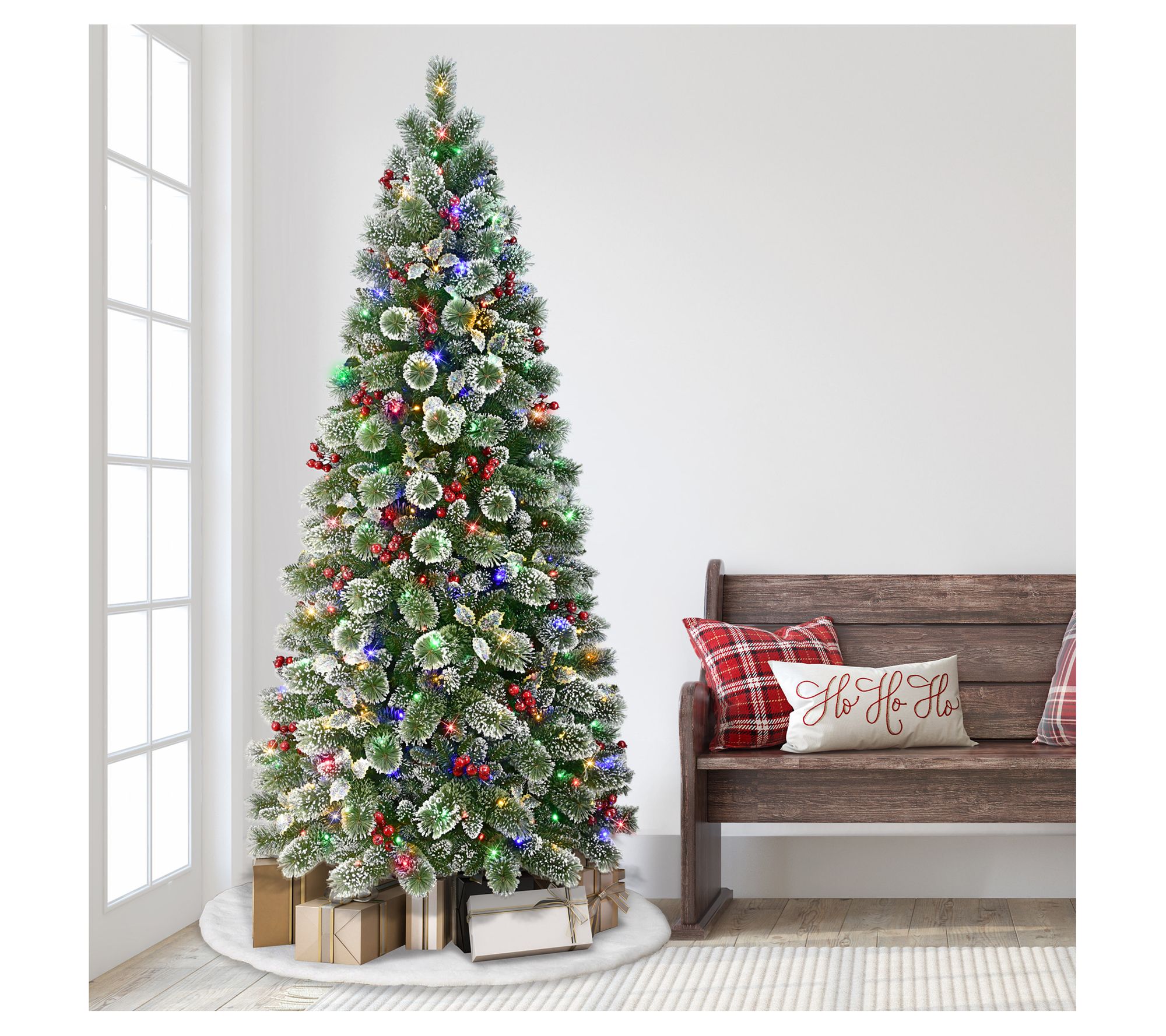 Puleo International Pre-Lit Slim Snowy Silverton Pine Tree