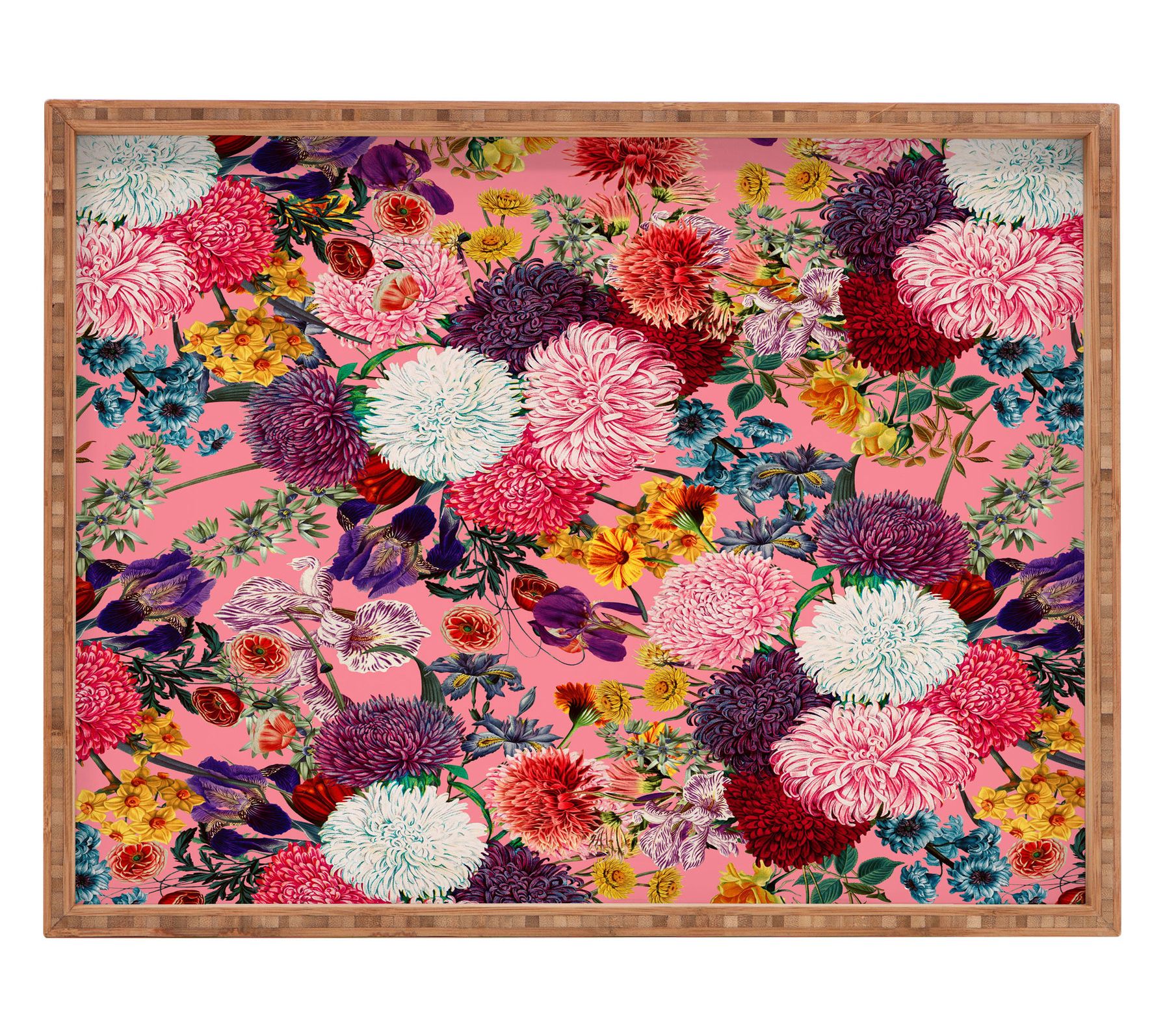 Deny Designs Bamboo Tray -Floral Pink by Burcu orkmazyurek