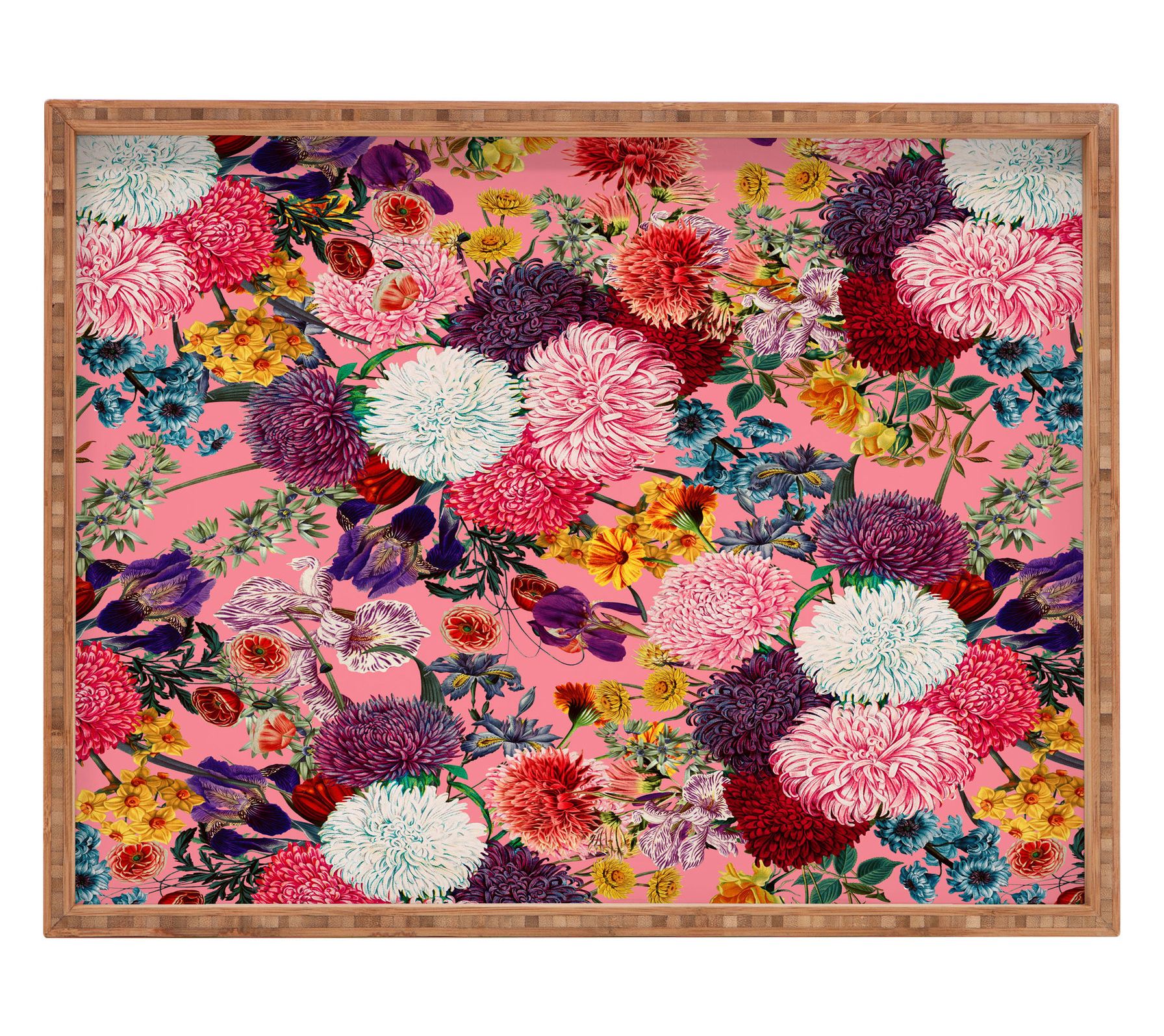 Deny Designs Bamboo Tray -Floral Pink by Burcuorkmazyurek
