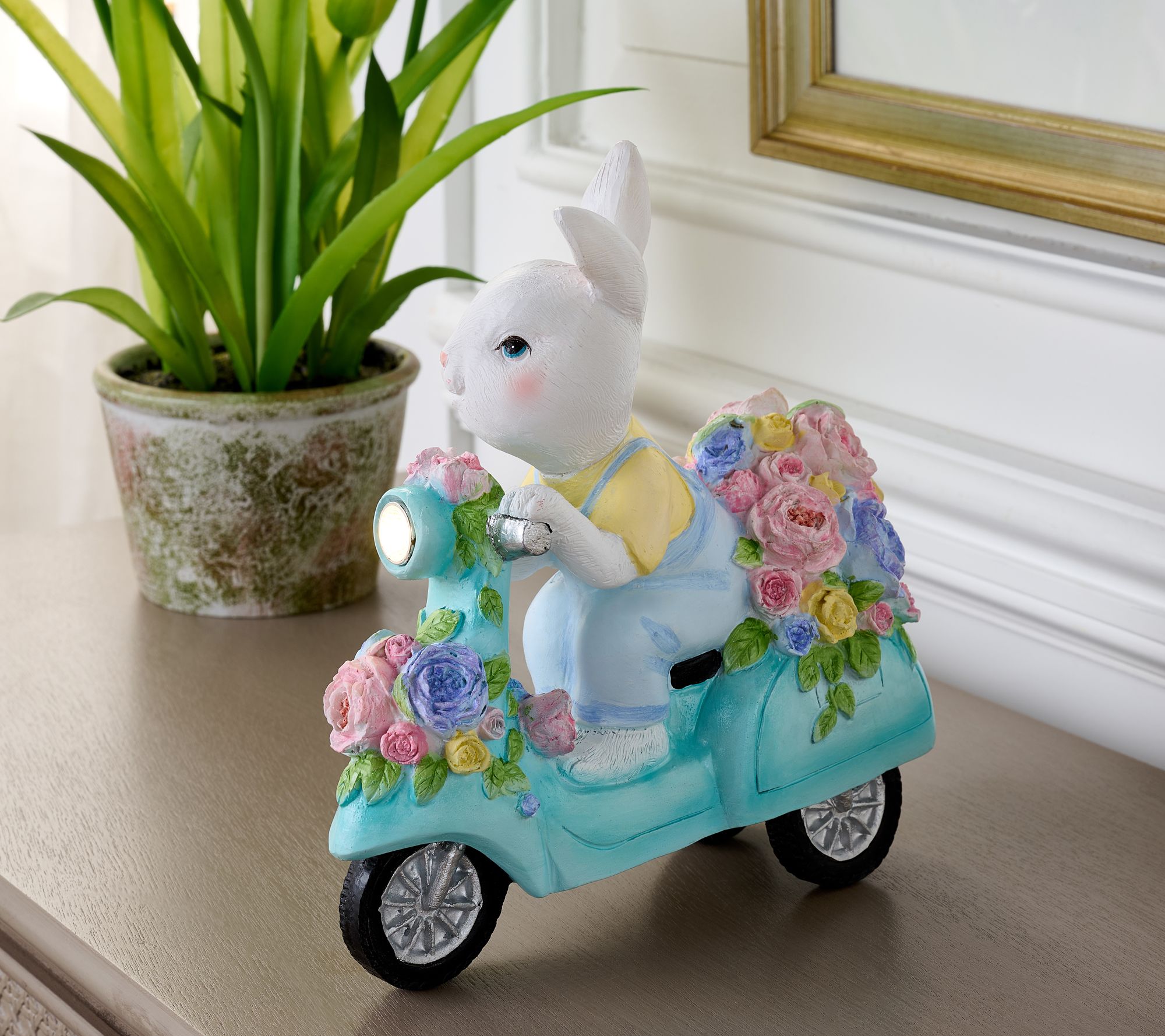 Rabbit♡　1005 Bunny on Scooter with Flowers Figure by Valerie - QVC.com