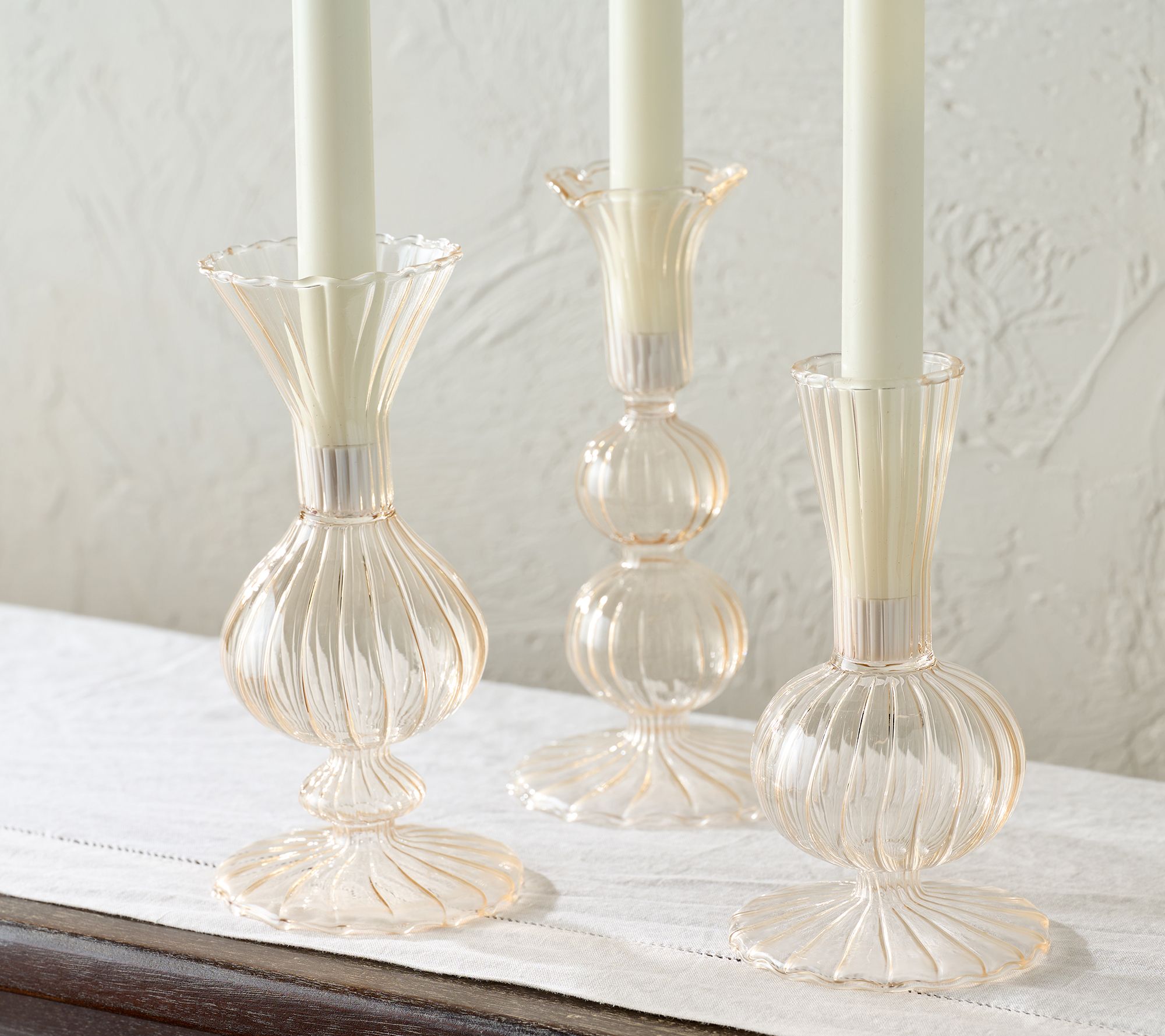 Mrs. H by Dee Hilfiger Set of 3 Blow Glass Candle Holders
