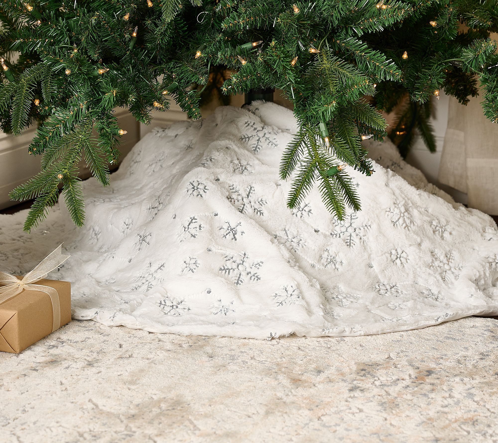 54" Plush Sequin Snowflake Tree Skirt by Valerie