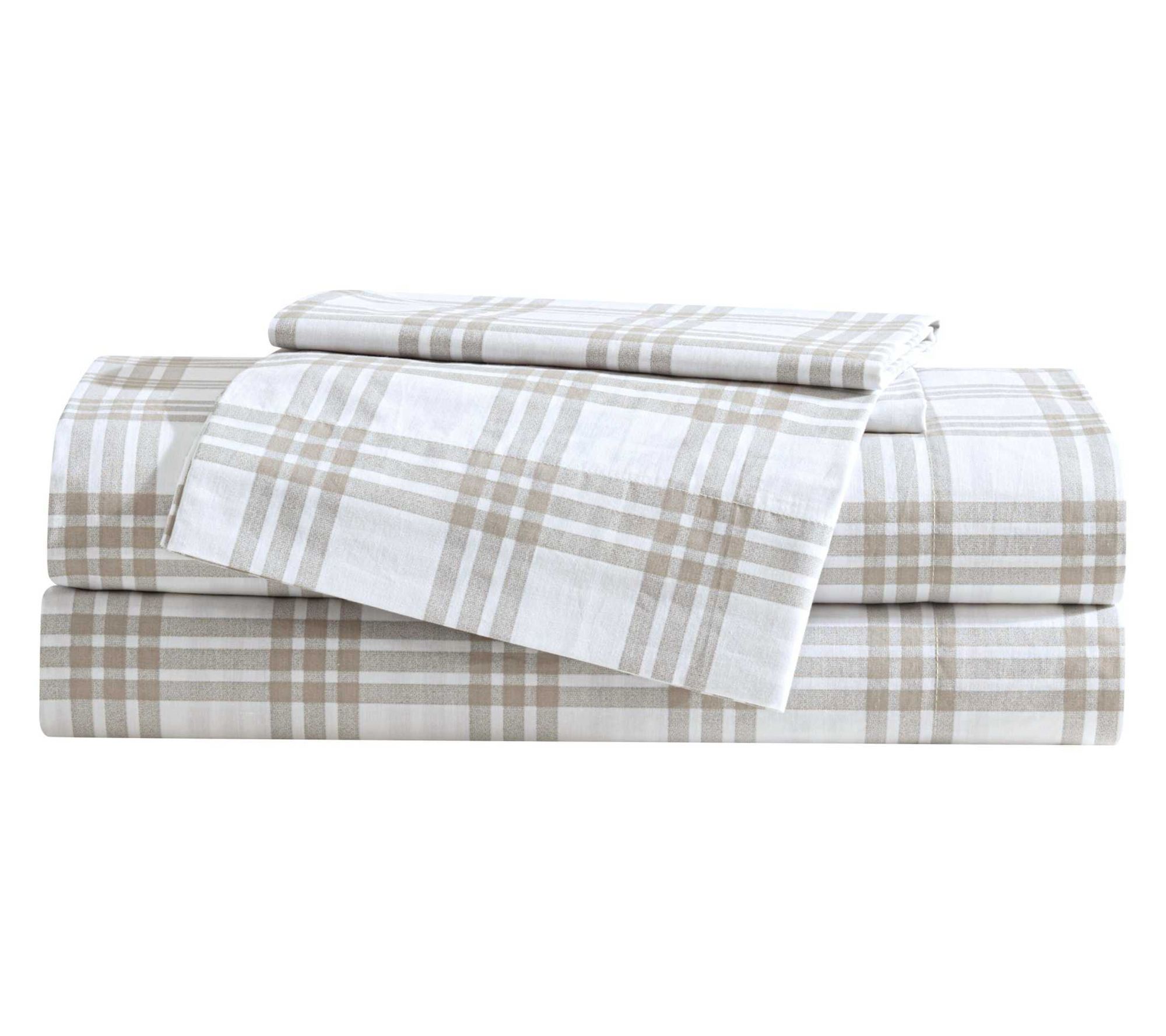 Eddie Bauer Basic Plaid White-Saddle Beige KingSheet Set