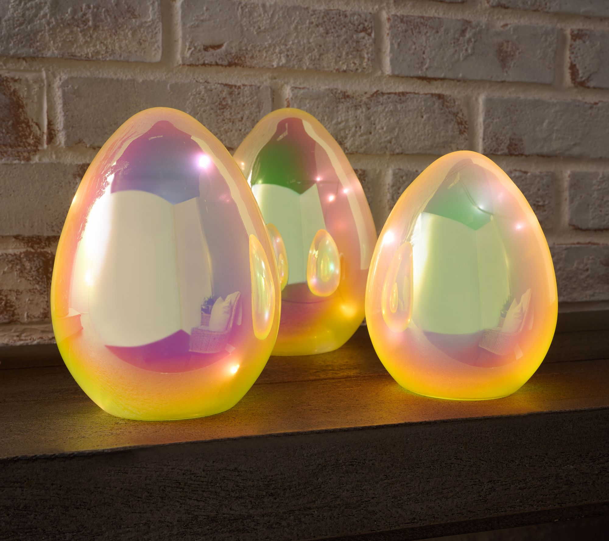 "As Is" Home Reflections S/3 Illuminated Glass Eggs with String Lights