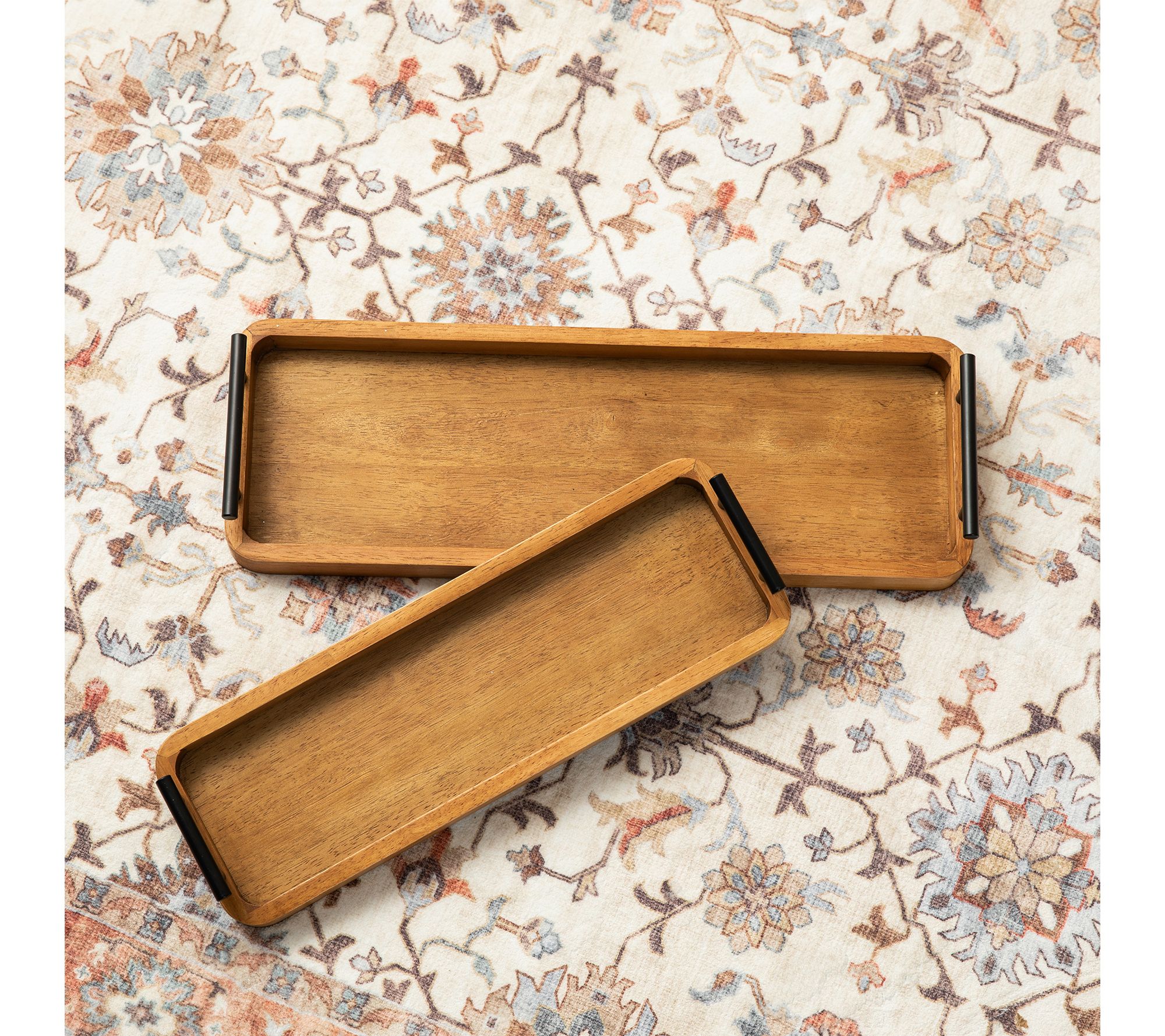 Glitzhome Rectangle Acacia Wood Decorative Trays Set of 2