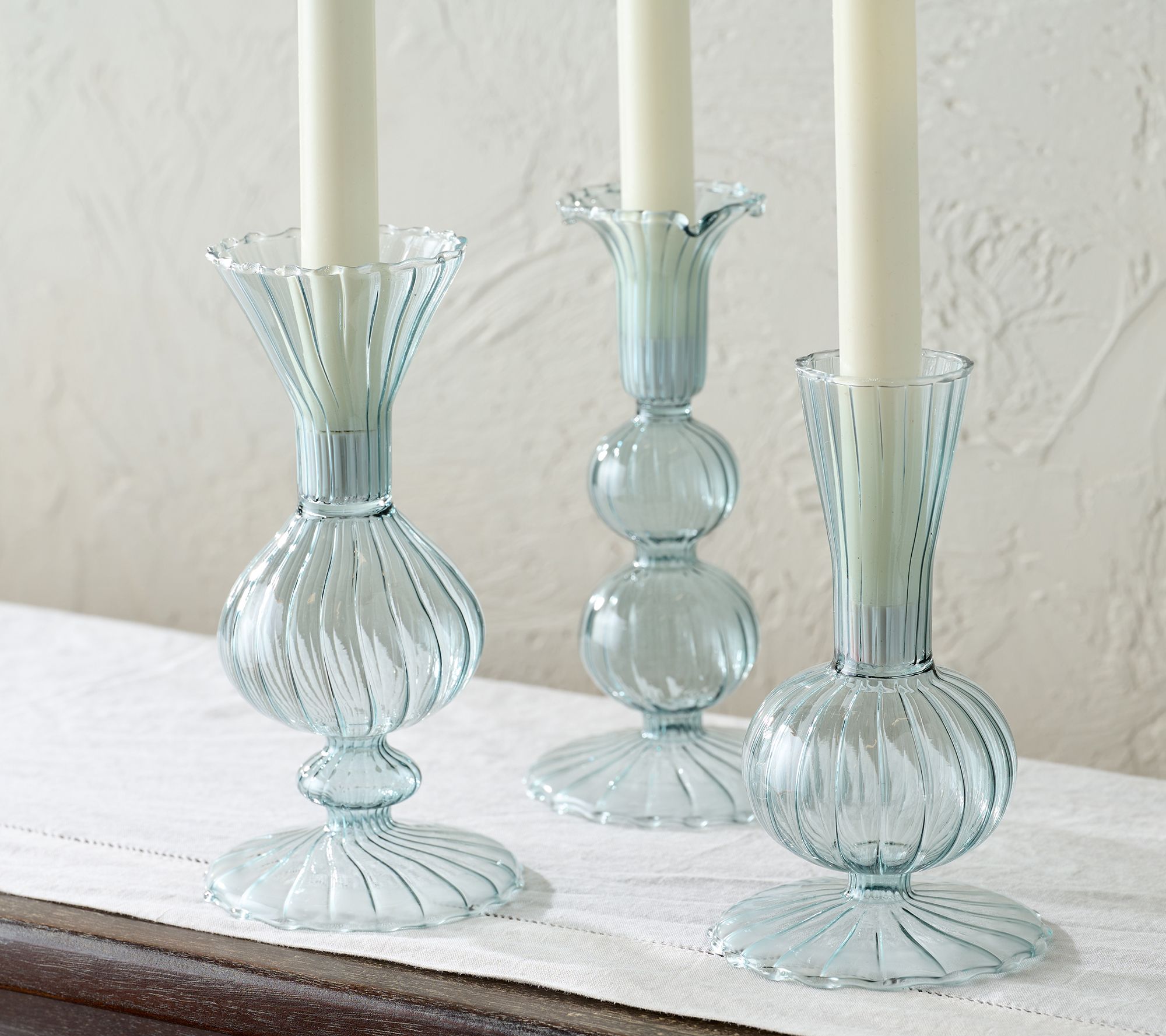 "As Is" Mrs. H by Dee Hilfiger Set of 3 Blown Glass Candle Holders