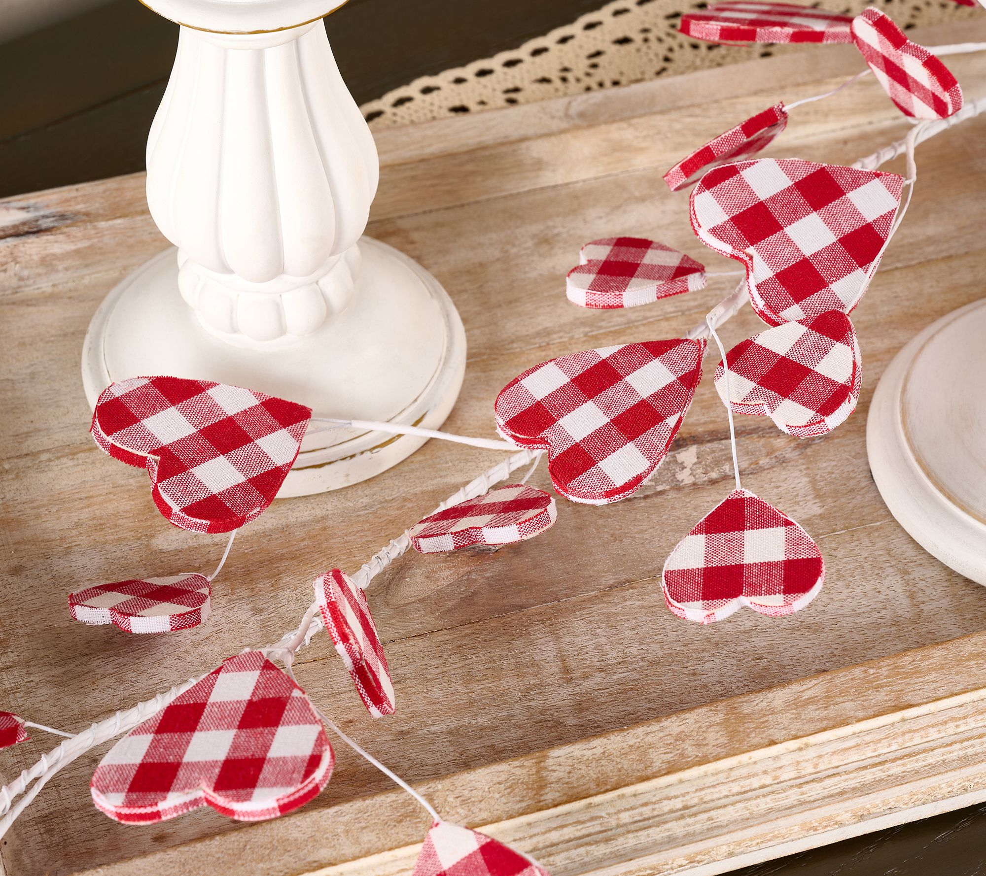 4' Red & White Checkered Heart Garland by Valerie