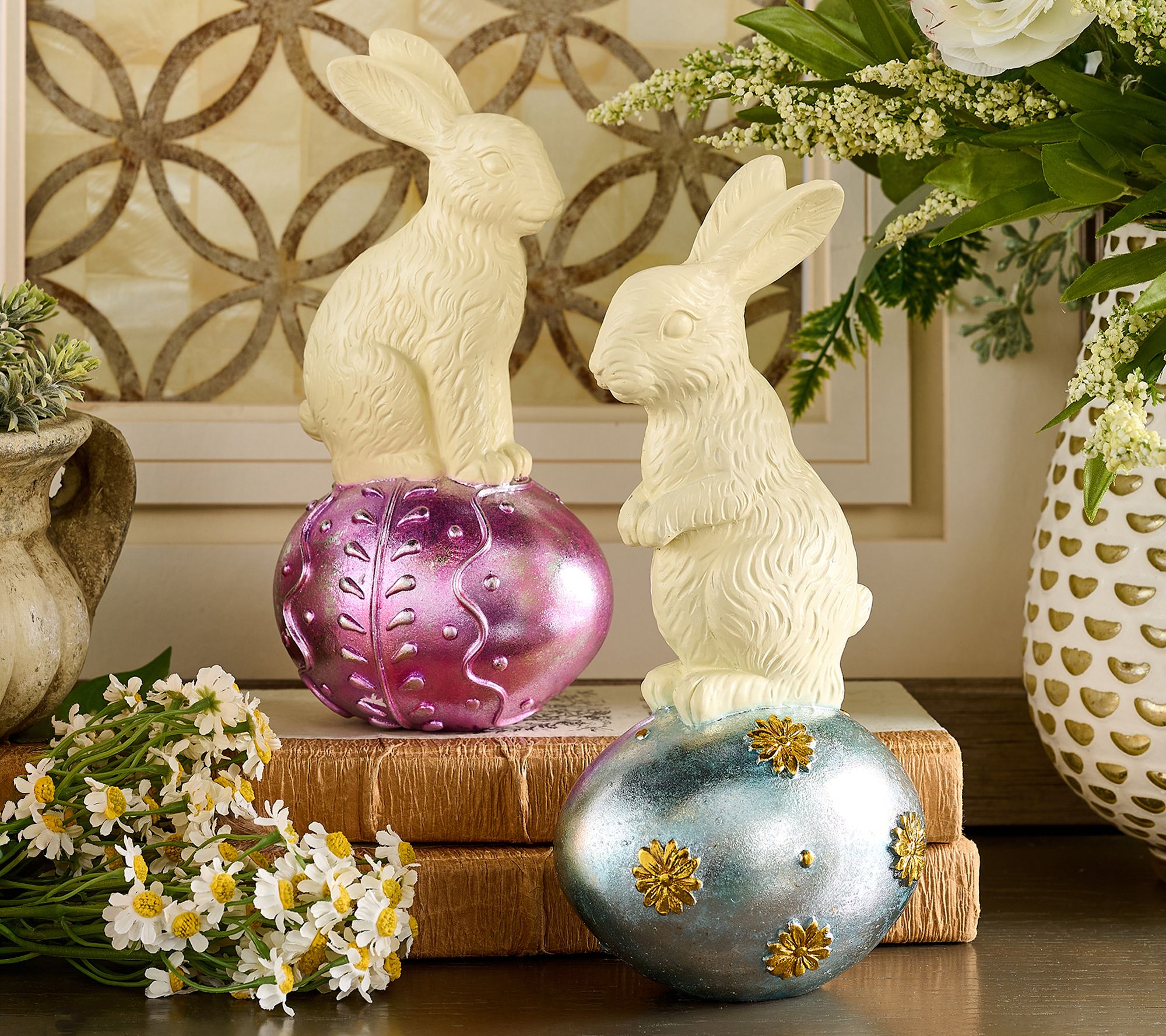 Set of 2 Chocolate Bunnies with Eggs by Valerie