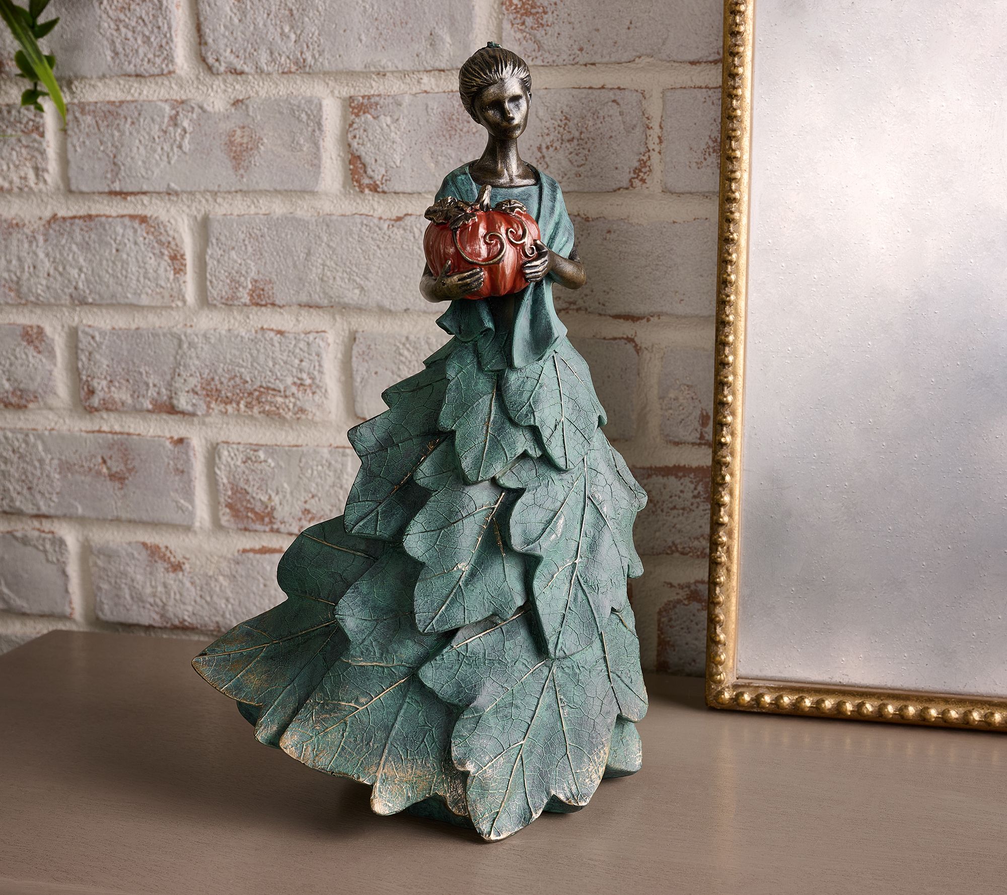 "As Is" 13.75" Indoor/Outdoor Harvest Maiden with Pumpkin by Valerie