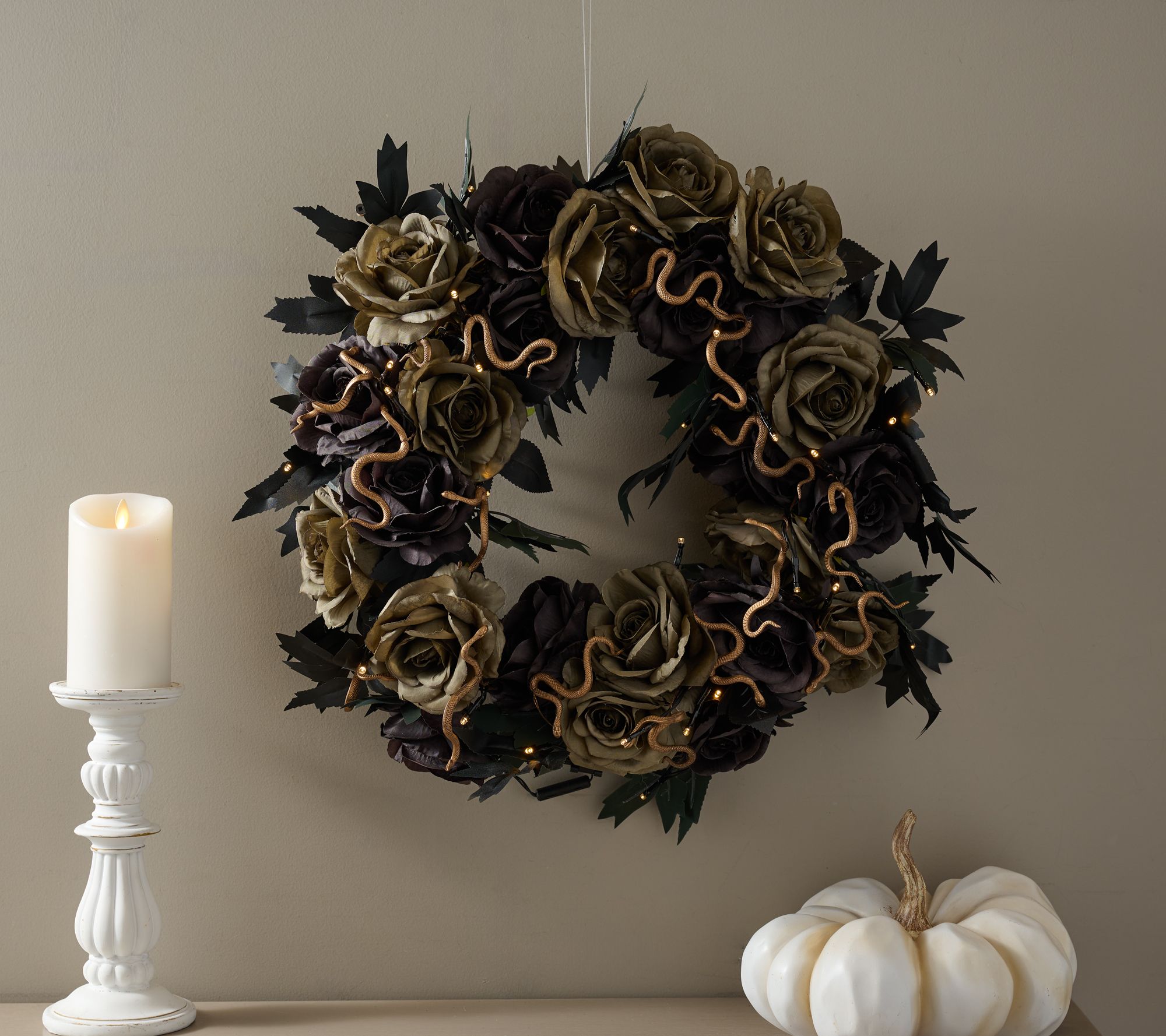 "As Is" Martha Stewart 24" Illuminated Rose & Snake Wreath