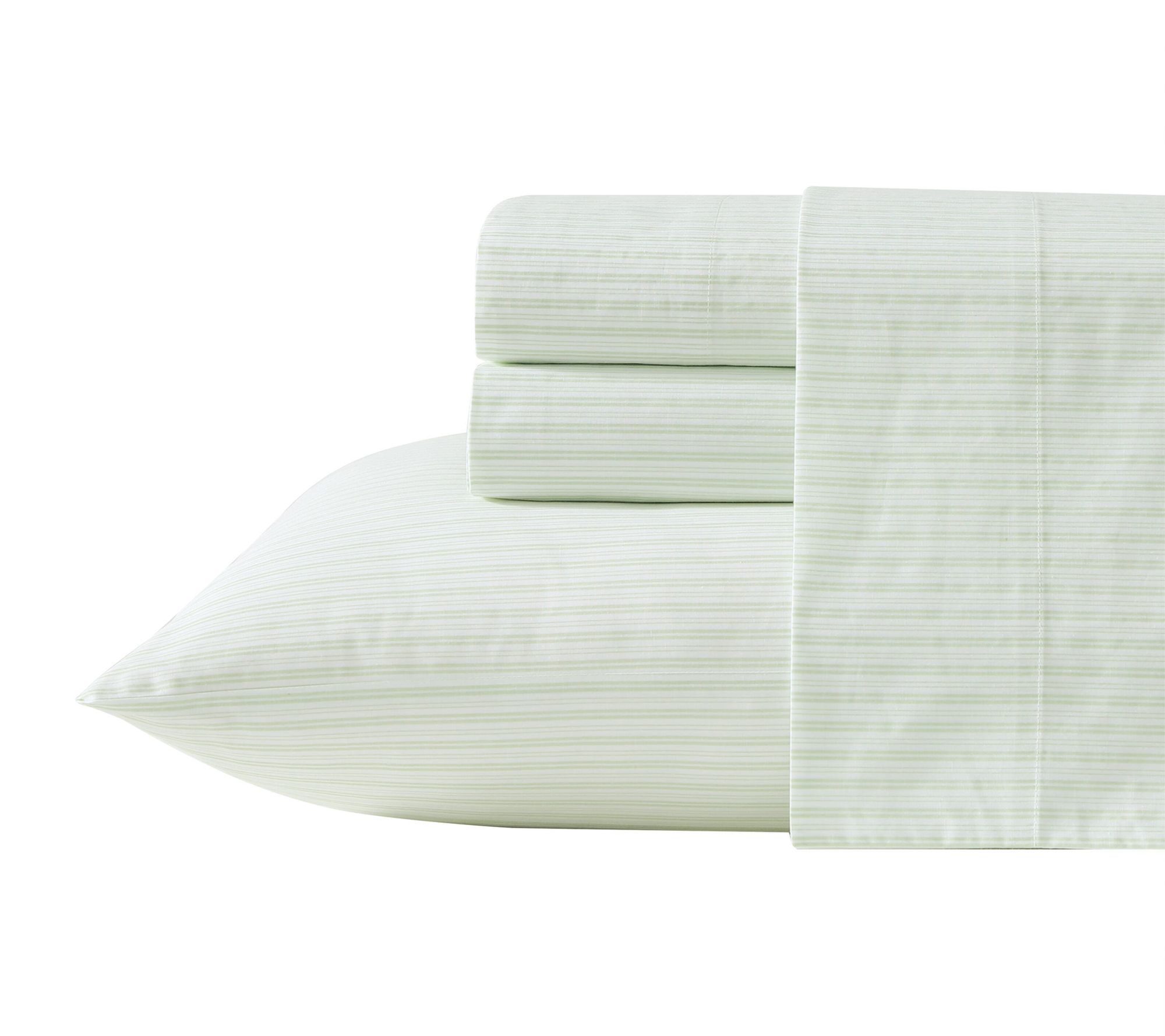 Laura Ashley Bedford Stripe Green Cotton QueenSheet Set