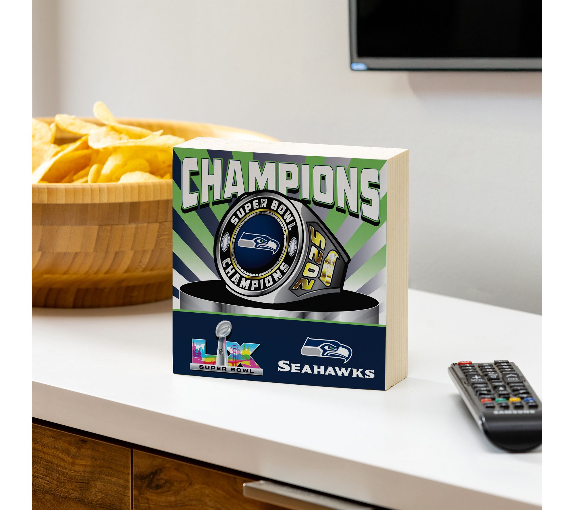 Evergreen Seattle Seahawks Superbowl 60 6"x6" Wood Sign