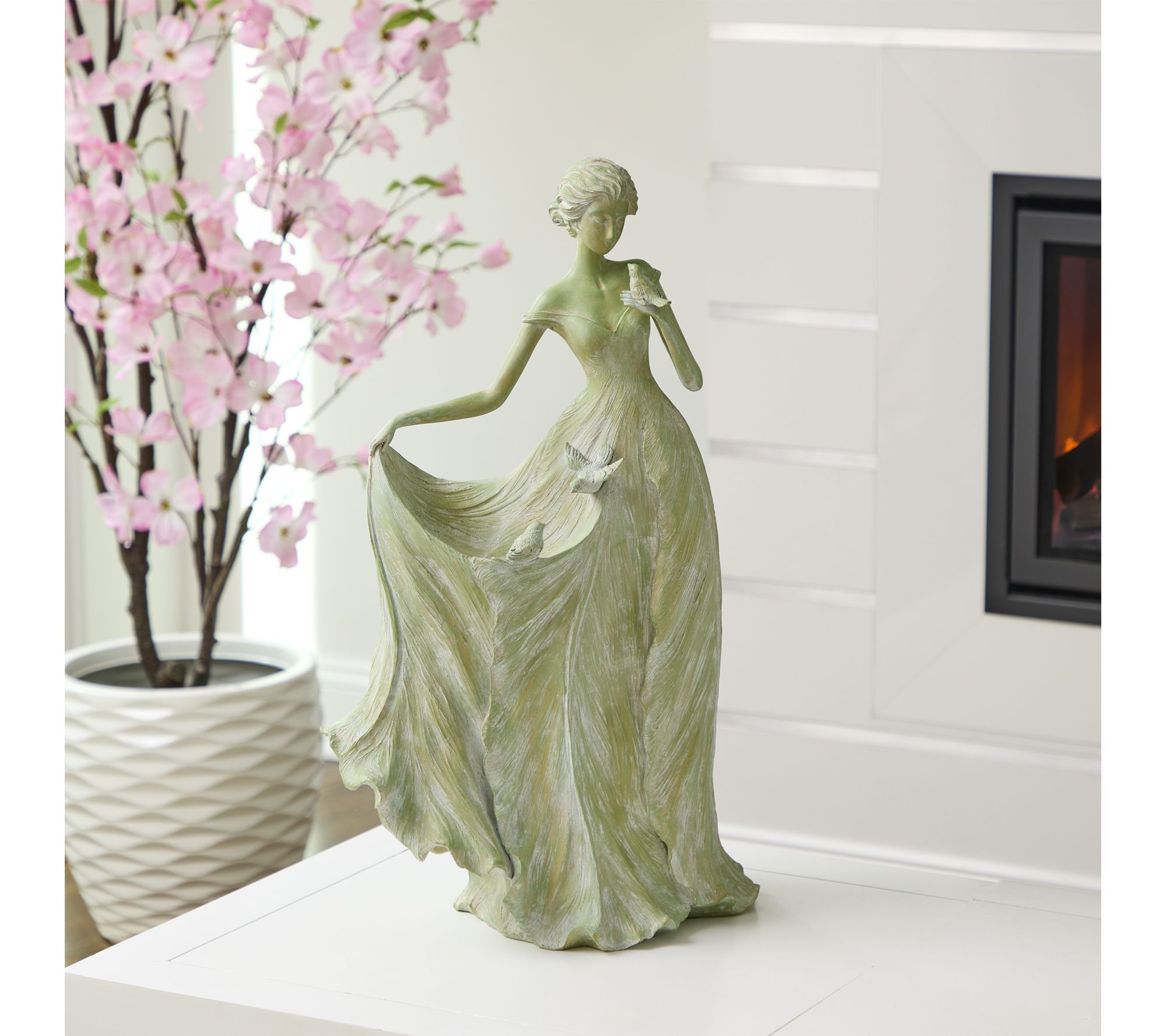 30" Resin Blossom Petal Fairy With Bird  By Valerie