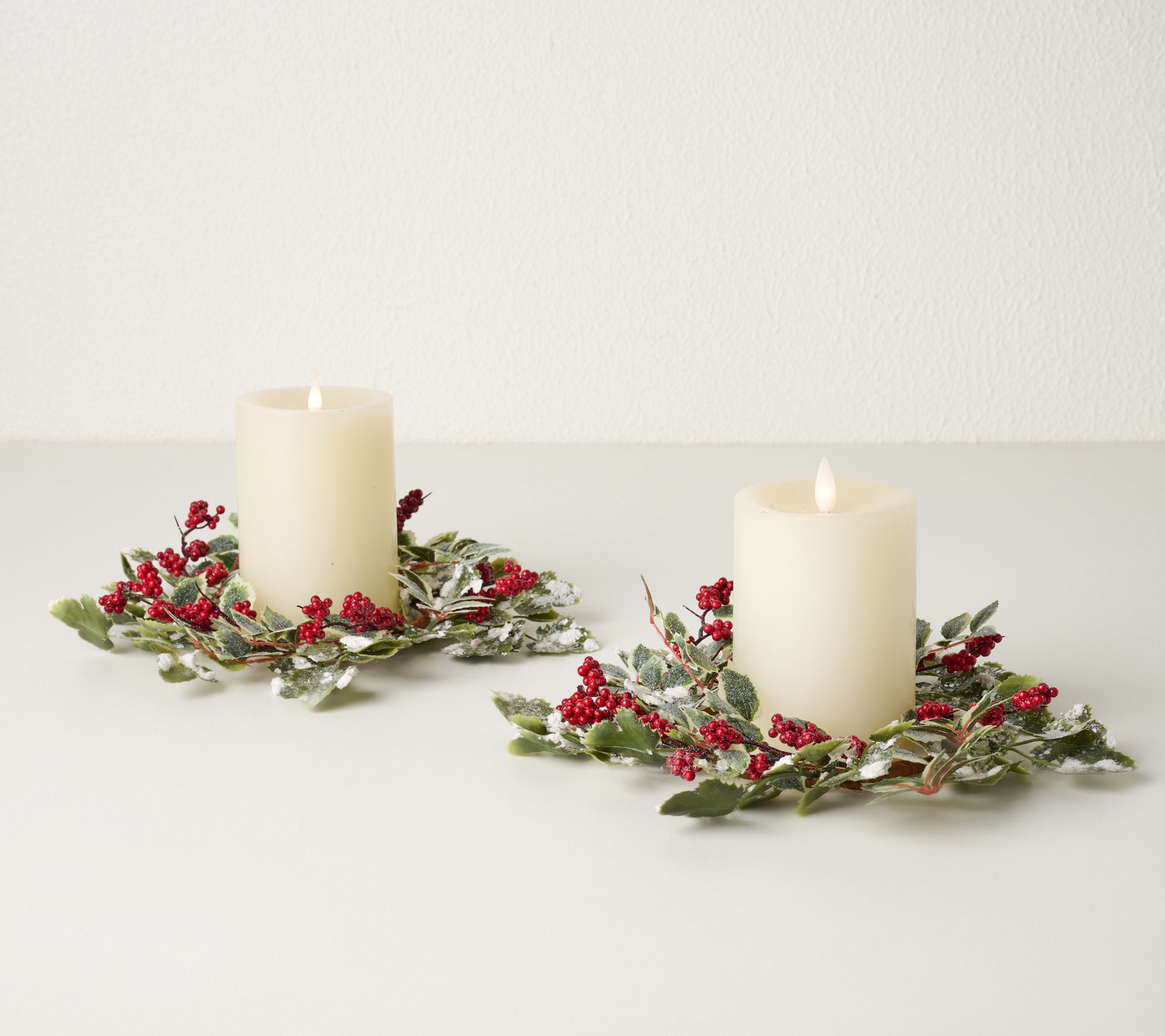 Set of 2 Frosted Berry and Holly Leaf Candle Rings by Valerie