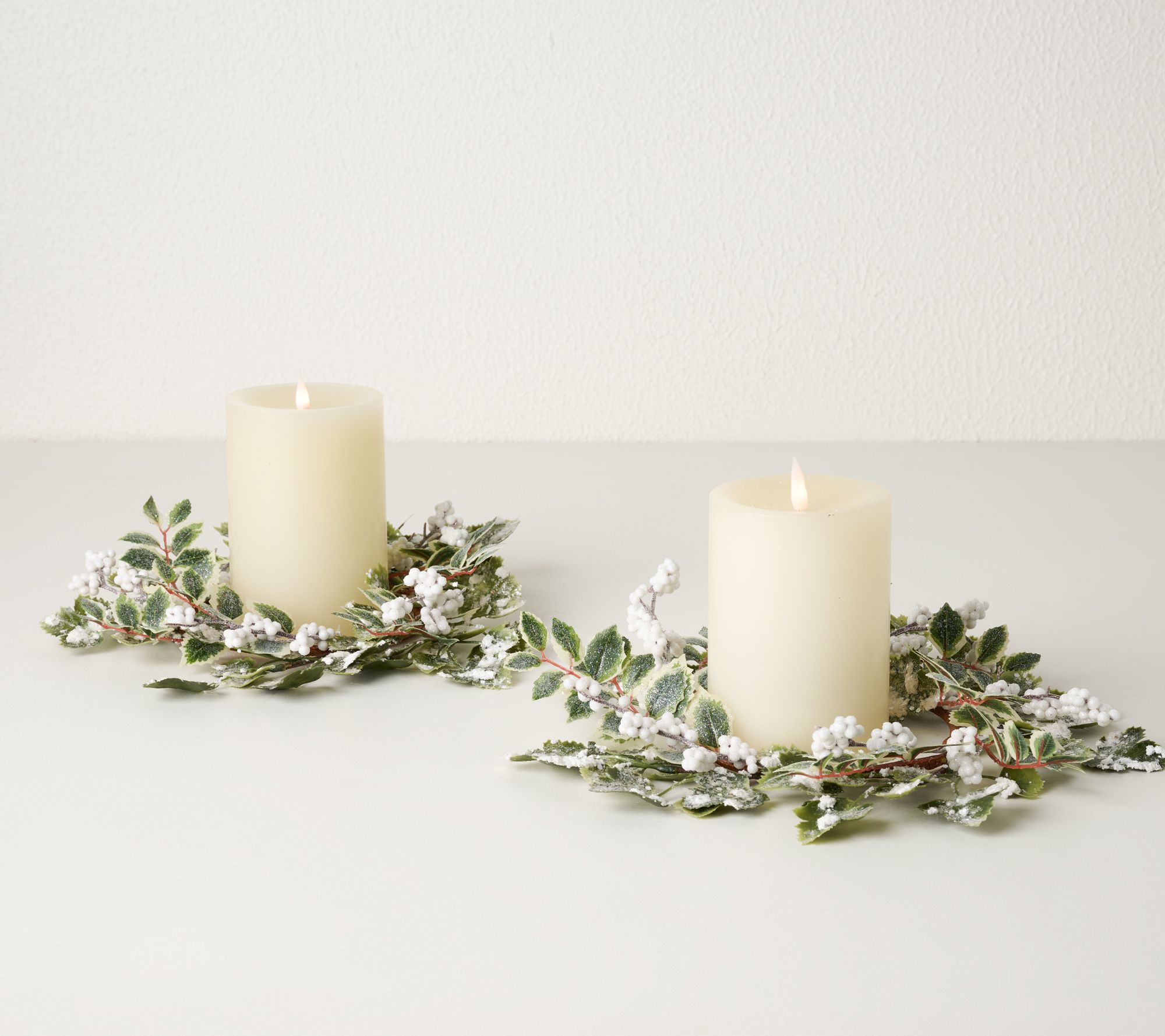 Set of 2 Frosted Berry and Holly Leaf Candle Rings by Valerie