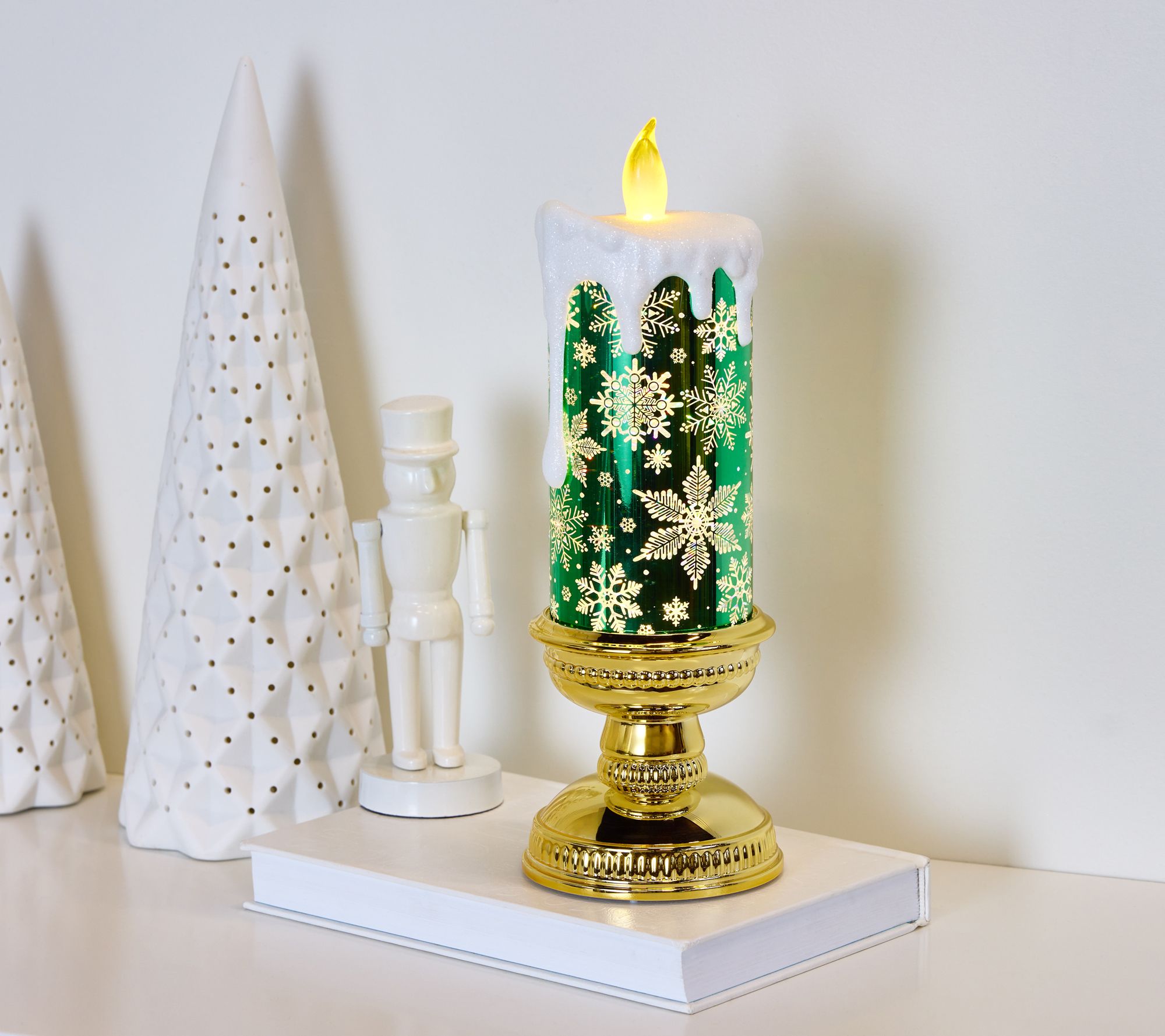 "As Is" 12" Illuminated Glitter Candle with Pedestal by Valerie