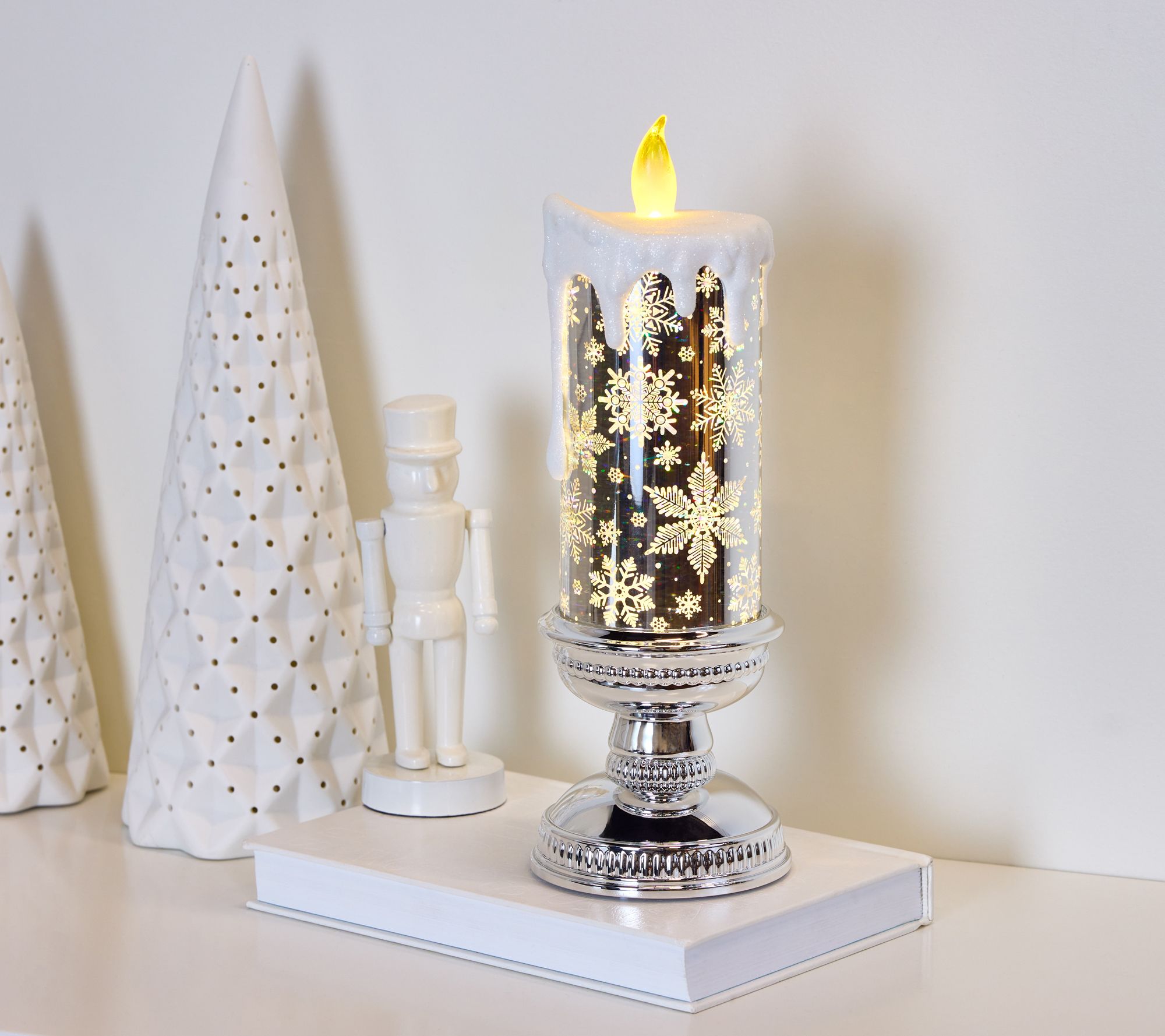 "As Is " 12" Illuminated Glitter Candle with Pedestal by Valerie