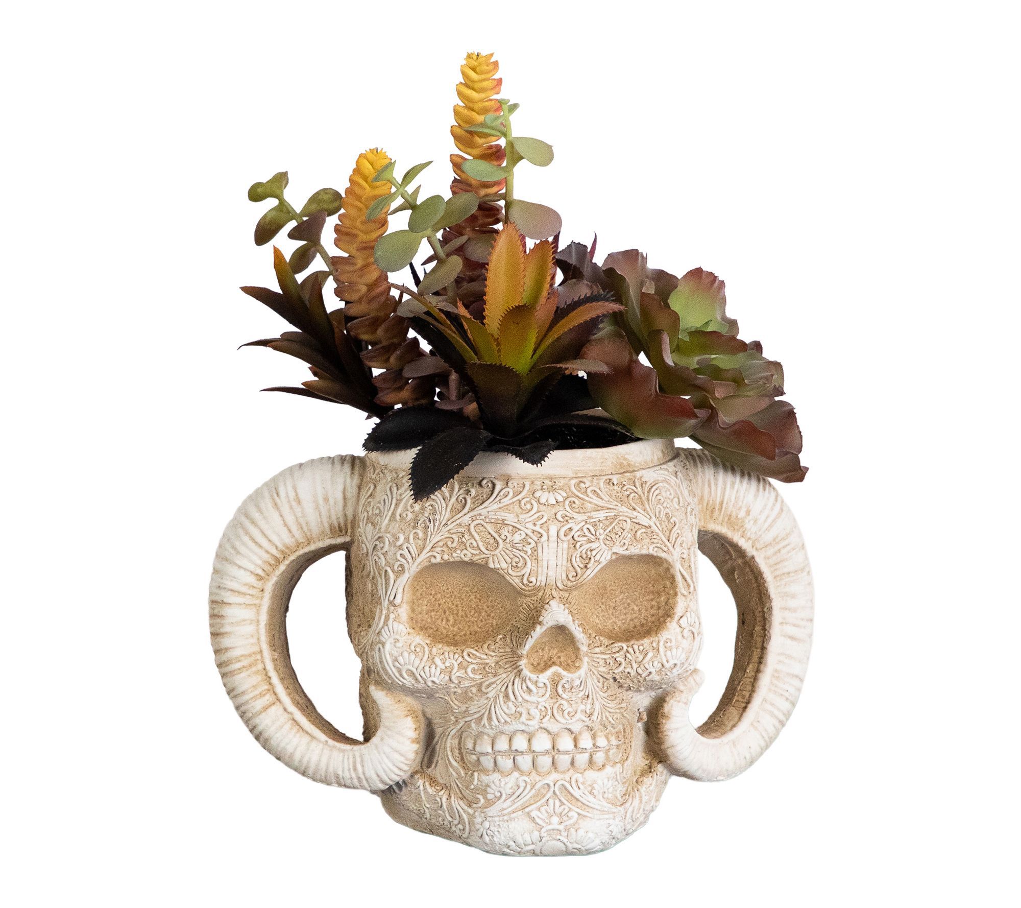 9.5-in Garden in Horned Skull Planter by Nearly Natural