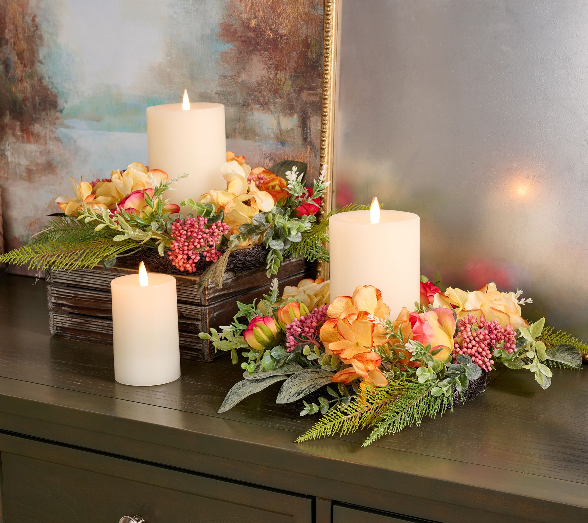 "As Is" Set/2 18" Rose, Ranunculus and Hydrangea Wreaths