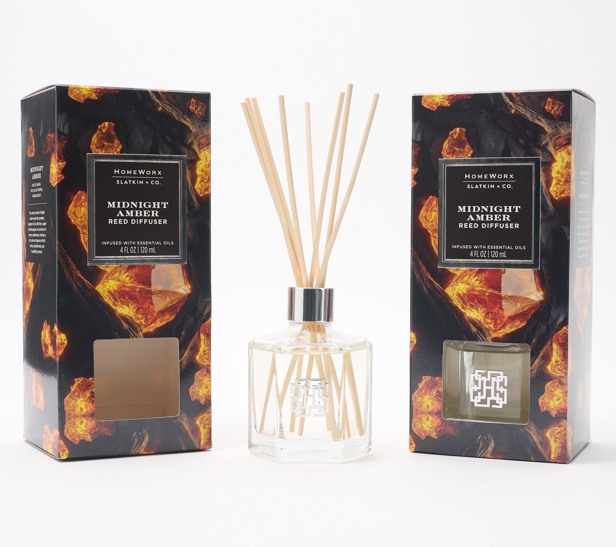 HomeWorx by Slatkin + Co. S/2 Reed Diffusers Midnight Amber