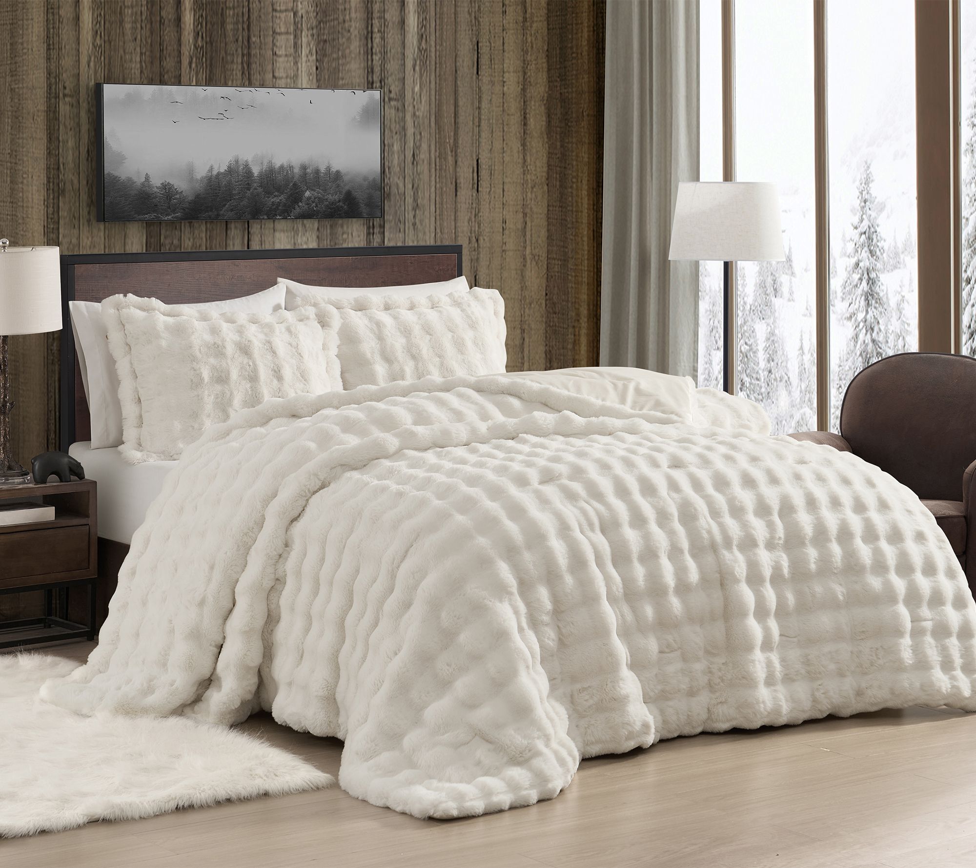 Alpine Cabin Bubble Faux Fur 3-Pc Comforter Set, King