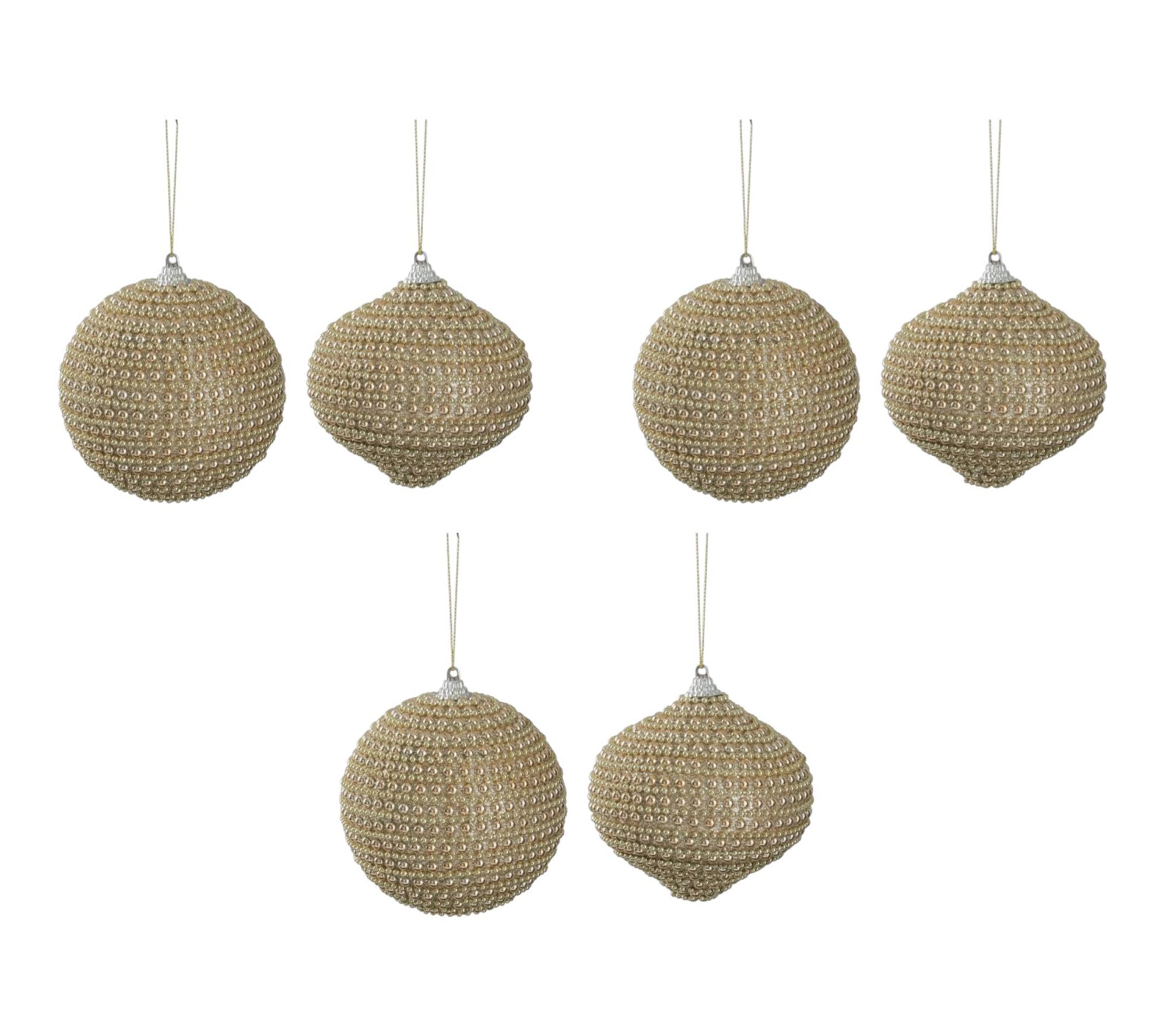 RC Home Decor -Set of 6 Gold Beaded Ball Christmas Ornaments