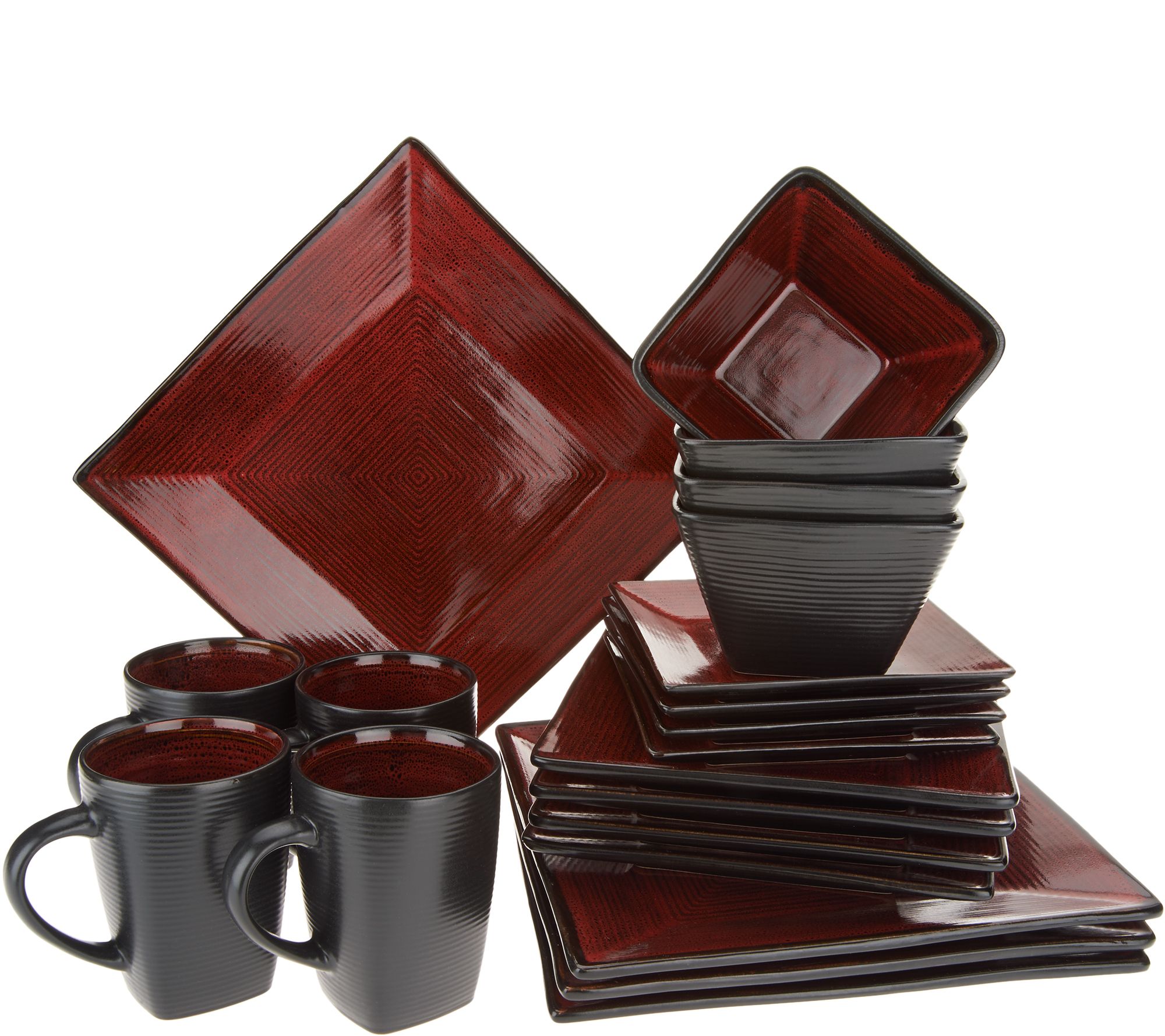 16pc Stoneware Wild Pattern Square Dinnerware Set Black - Elama