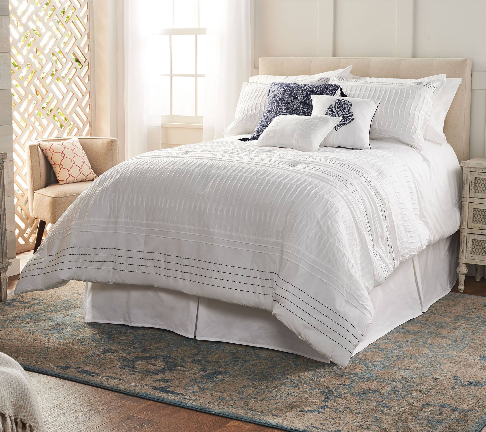 Northern Nights Pleated Cotton 7 Piece Full Comforter Set Qvc