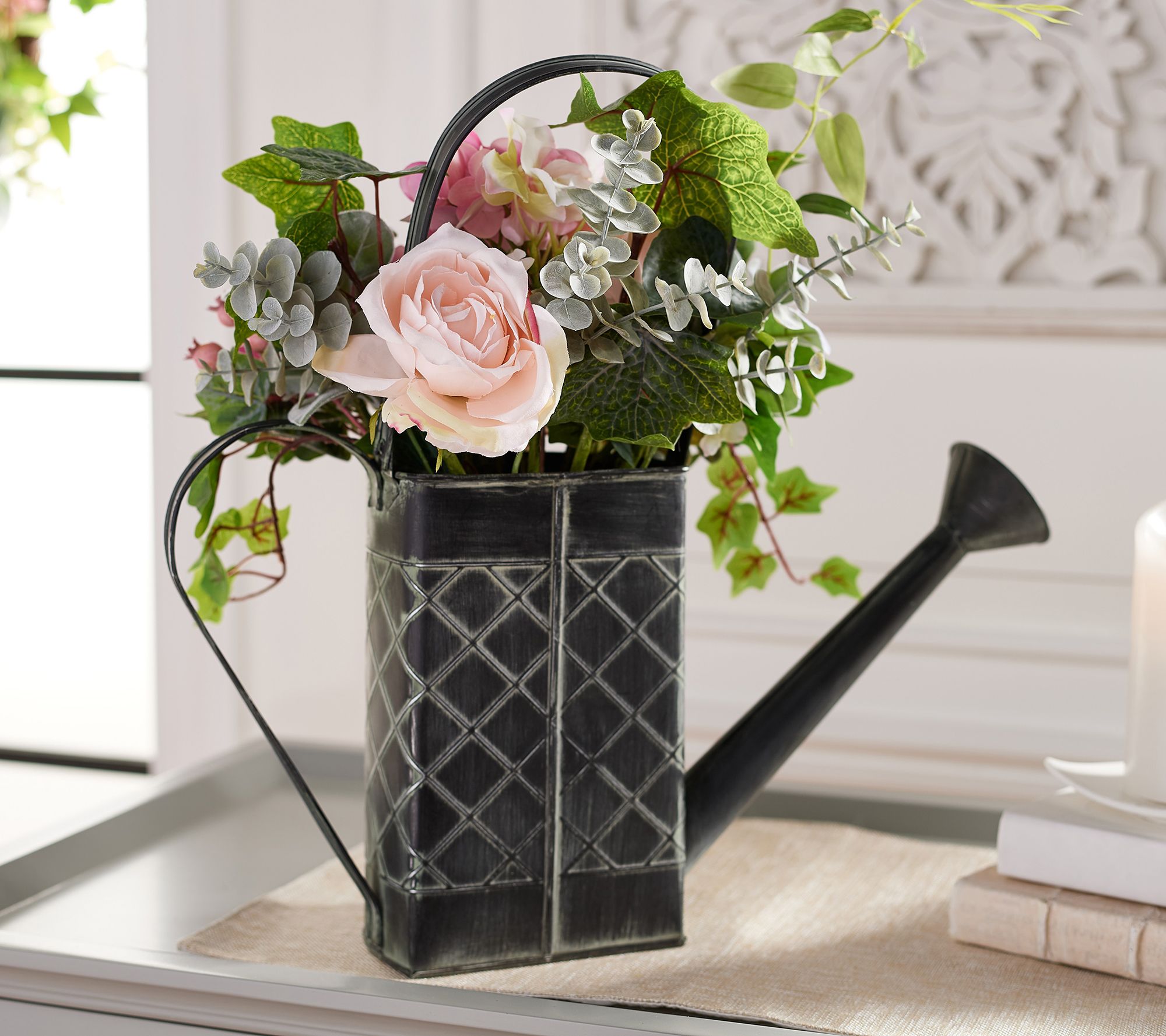 Hydrangea, Rose and Berry Decorative Watering Can by Valerie